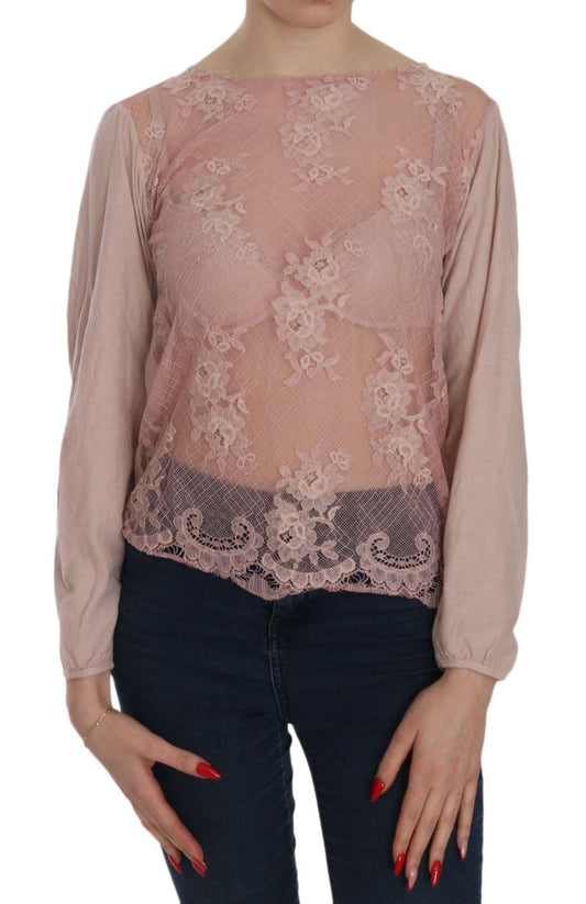 PINK MEMORIES Elegant Pink Lace Boat Neck Blouse - Arichezz.store