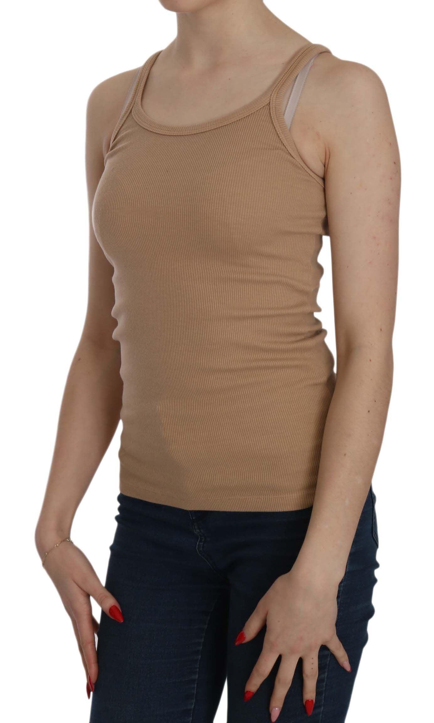 PINK MEMORIES Beige Cotton Spaghetti Strap Tank - Arichezz.store