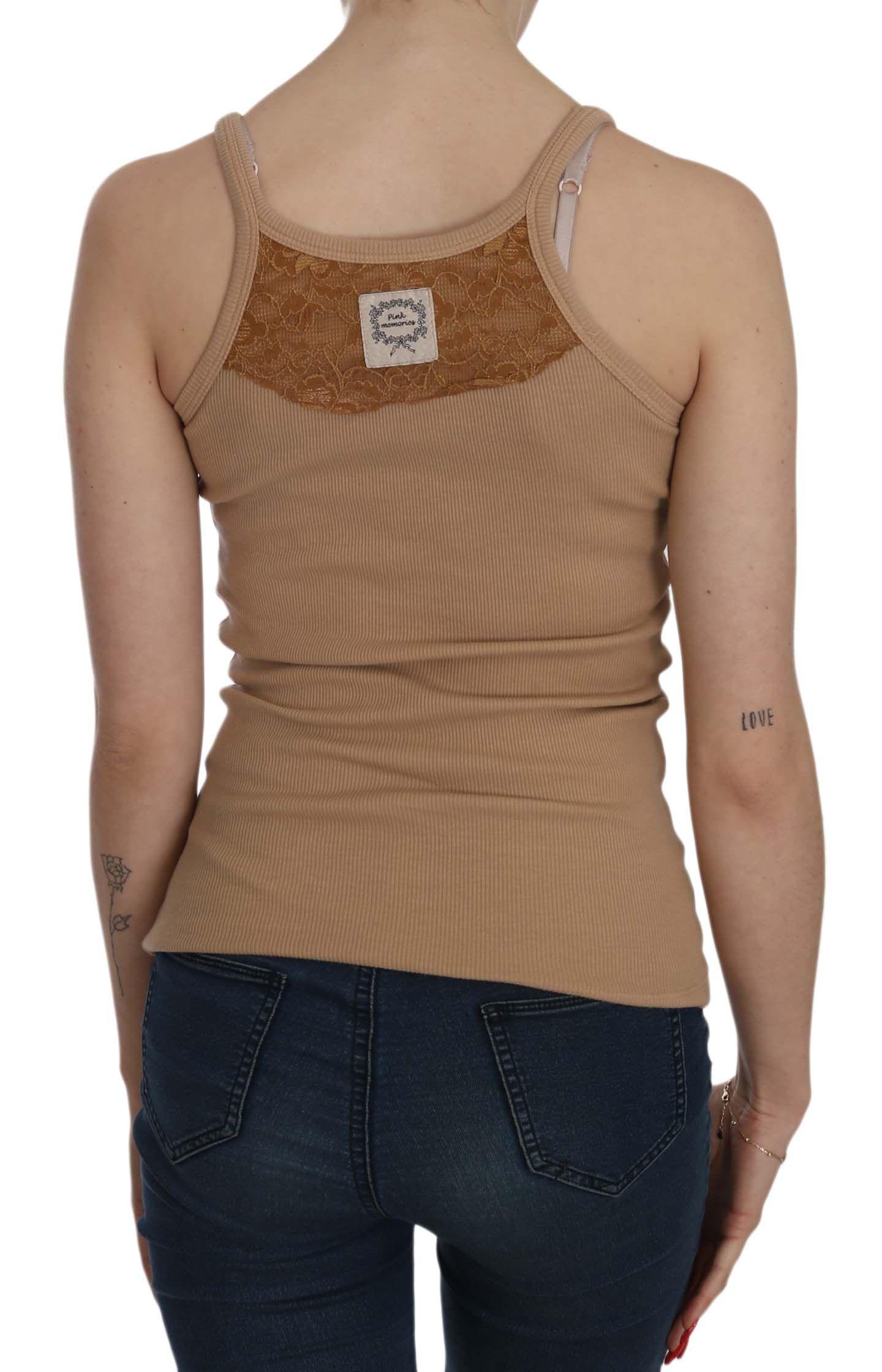 PINK MEMORIES Beige Cotton Spaghetti Strap Tank - Arichezz.store