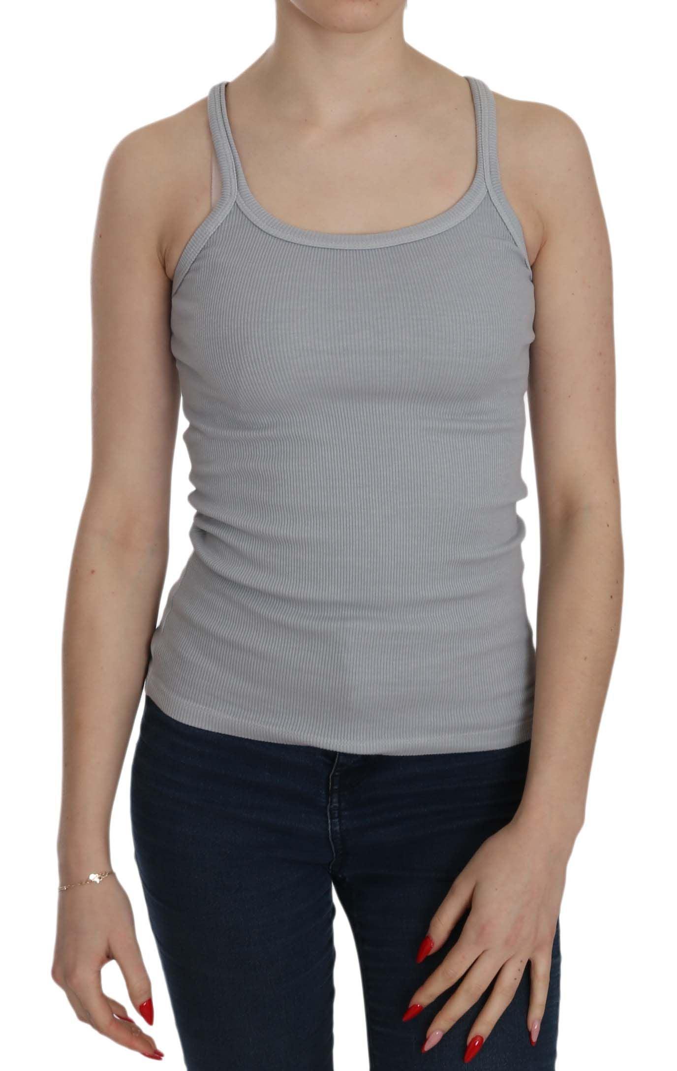 PINK MEMORIES Elegant Sleeveless Light Gray Cotton Blouse - Arichezz.store