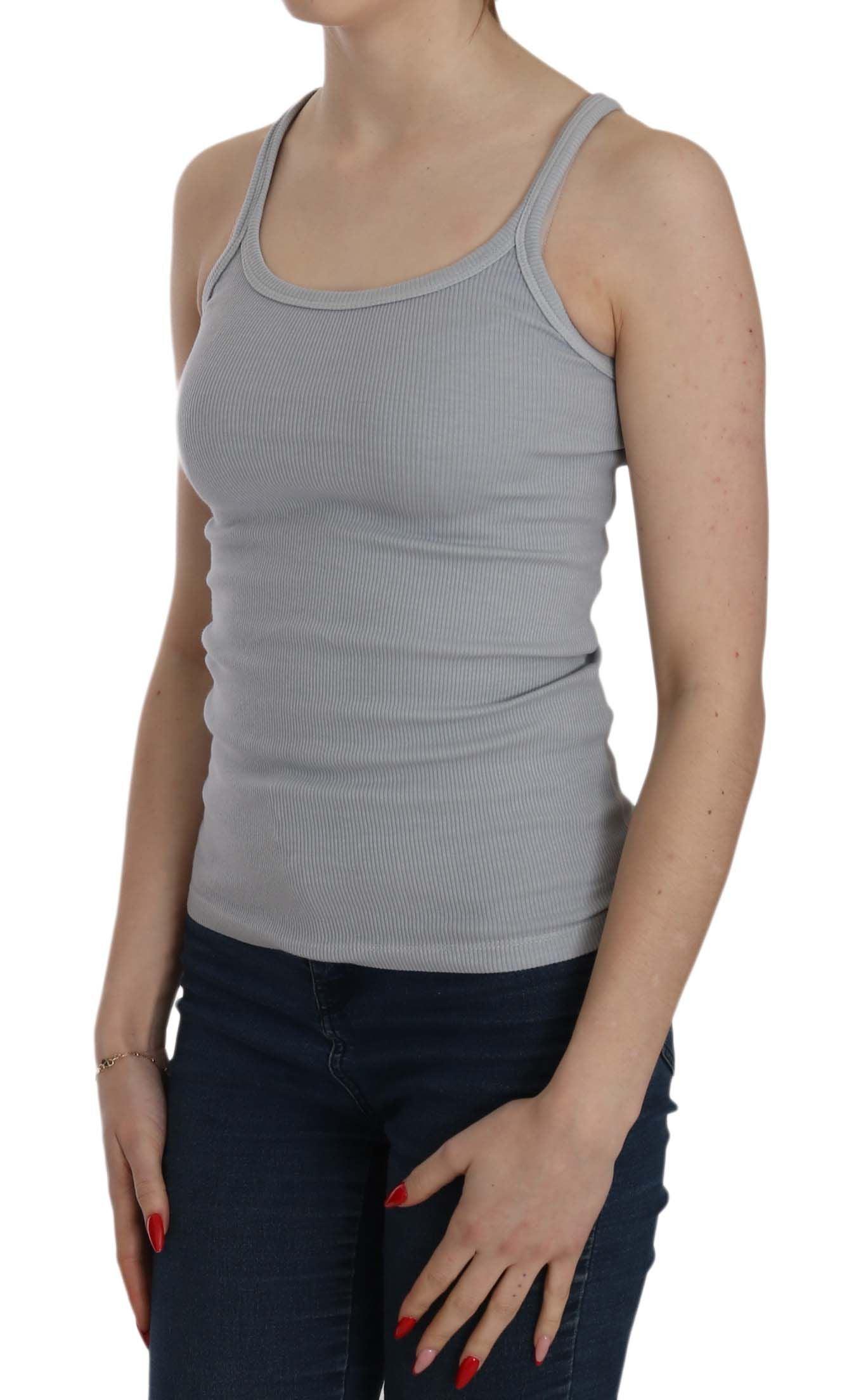 PINK MEMORIES Elegant Sleeveless Light Gray Cotton Blouse - Arichezz.store