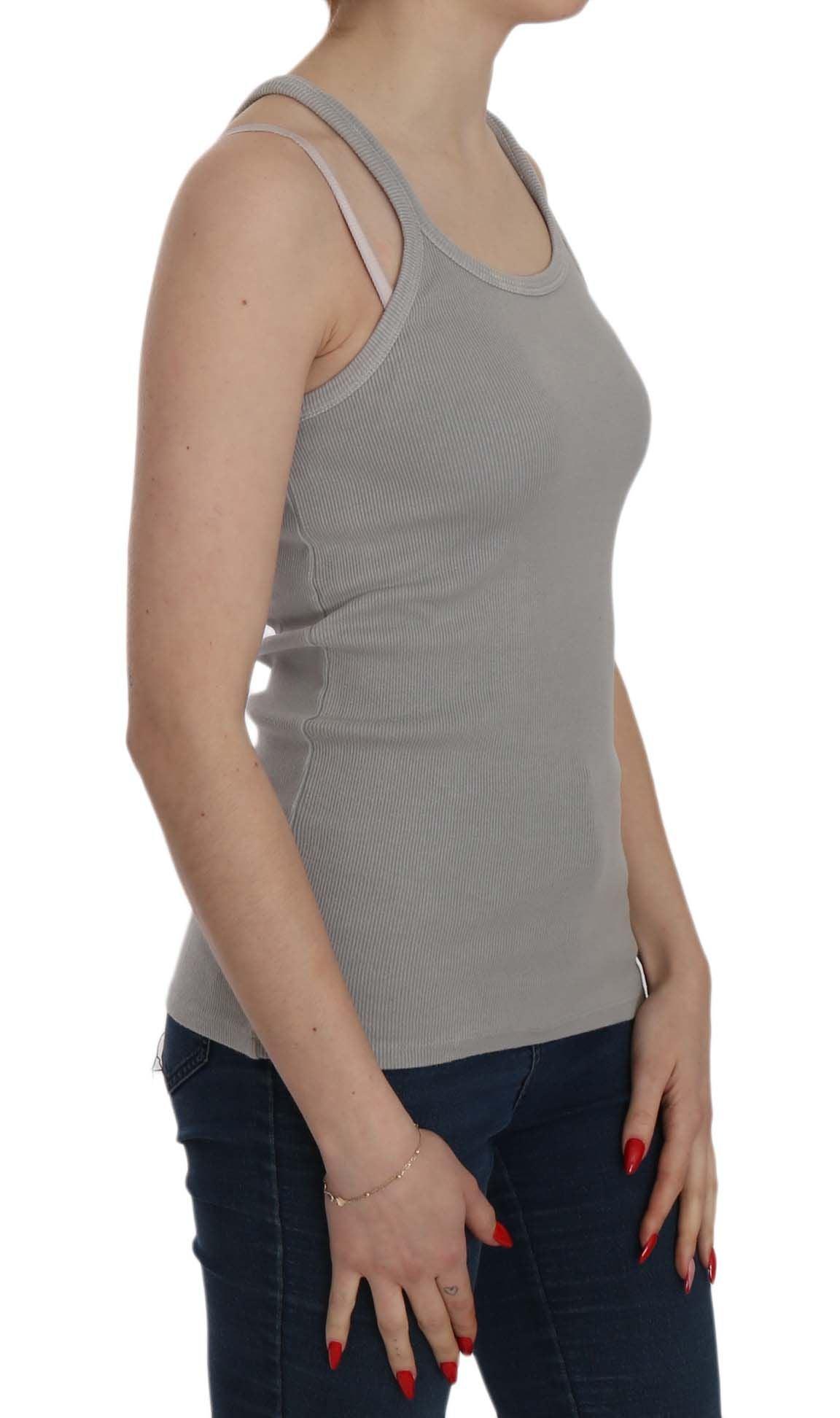 PINK MEMORIES Elegant Sleeveless Grey Cotton Blouse - Arichezz.store