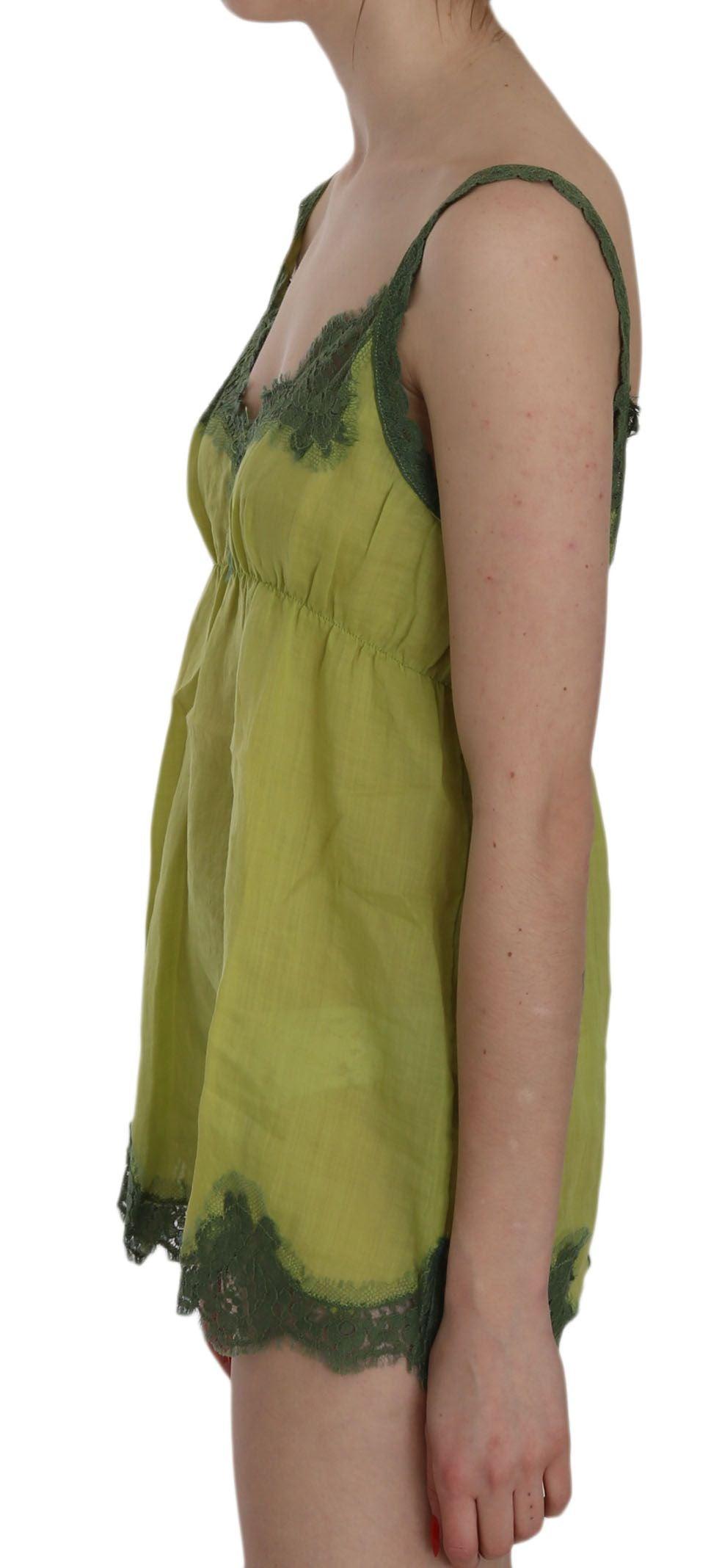 PINK MEMORIES Elegant Green Lace Linen Tank Top - Arichezz.store