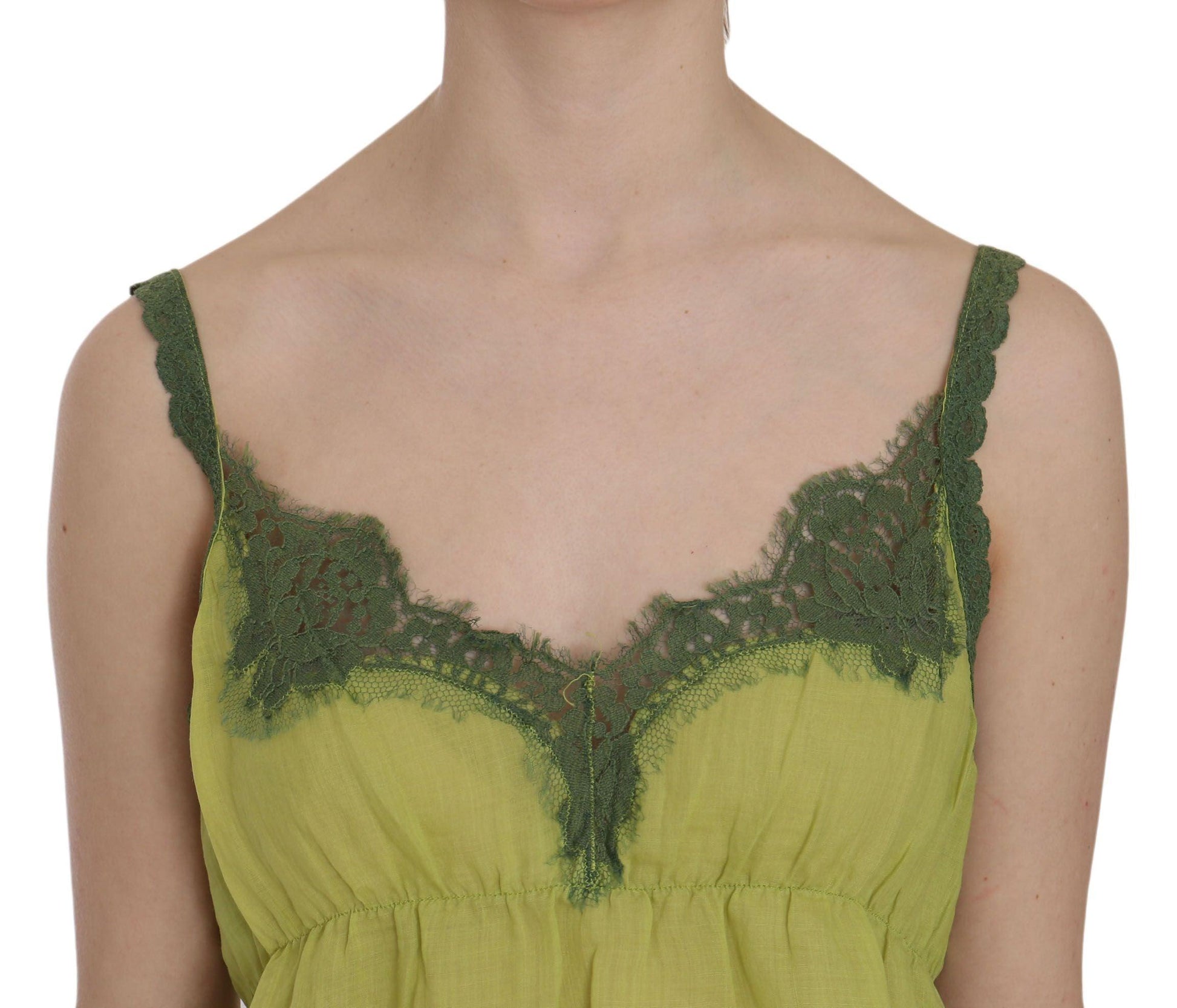 PINK MEMORIES Elegant Green Lace Linen Tank Top - Arichezz.store