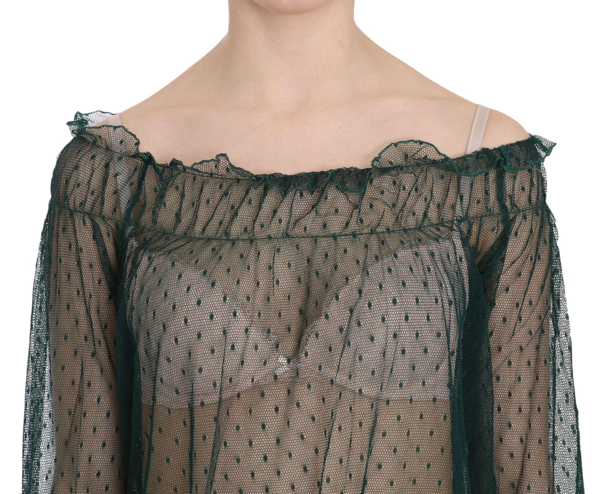 PINK MEMORIES Elegant Green Mesh Long Sleeve Top - Arichezz.store