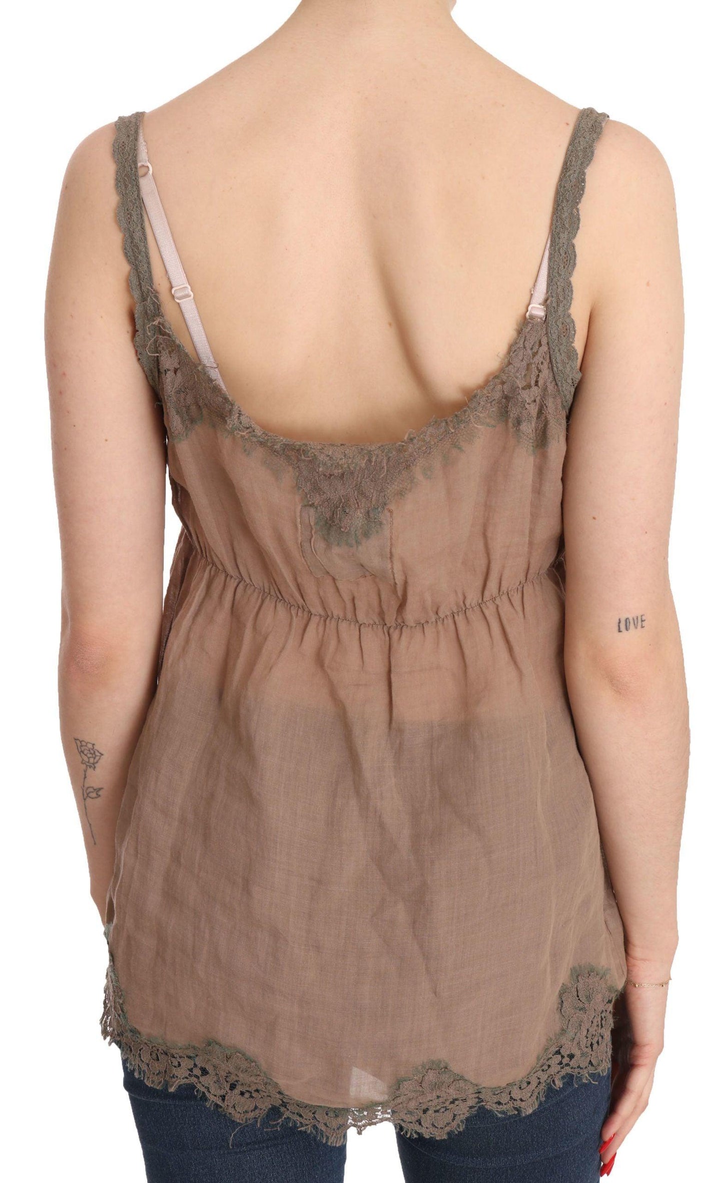 PINK MEMORIES Elegant Lace Brown Linen Blouse - Arichezz.store