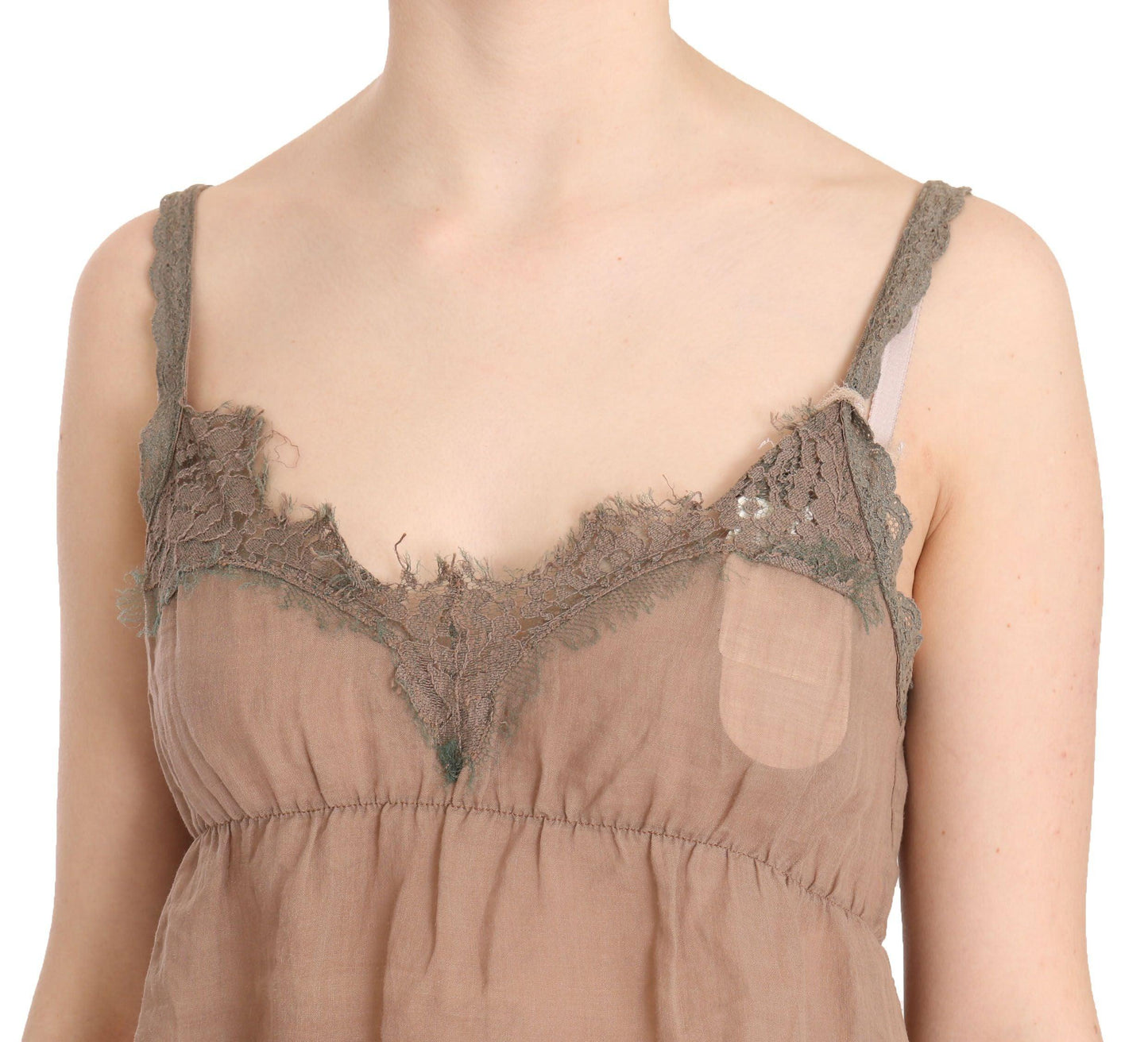 PINK MEMORIES Elegant Lace Brown Linen Blouse - Arichezz.store