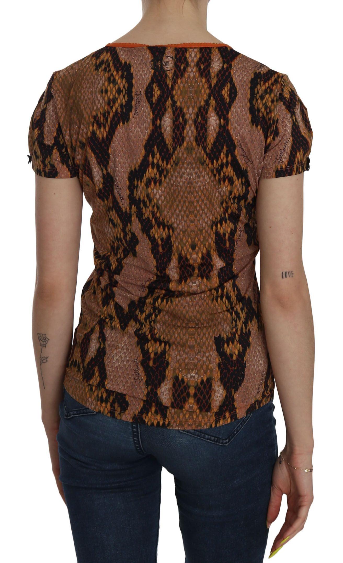 Just Cavalli Alluring Brown Snake Skin Pattern Blouse - Arichezz.store