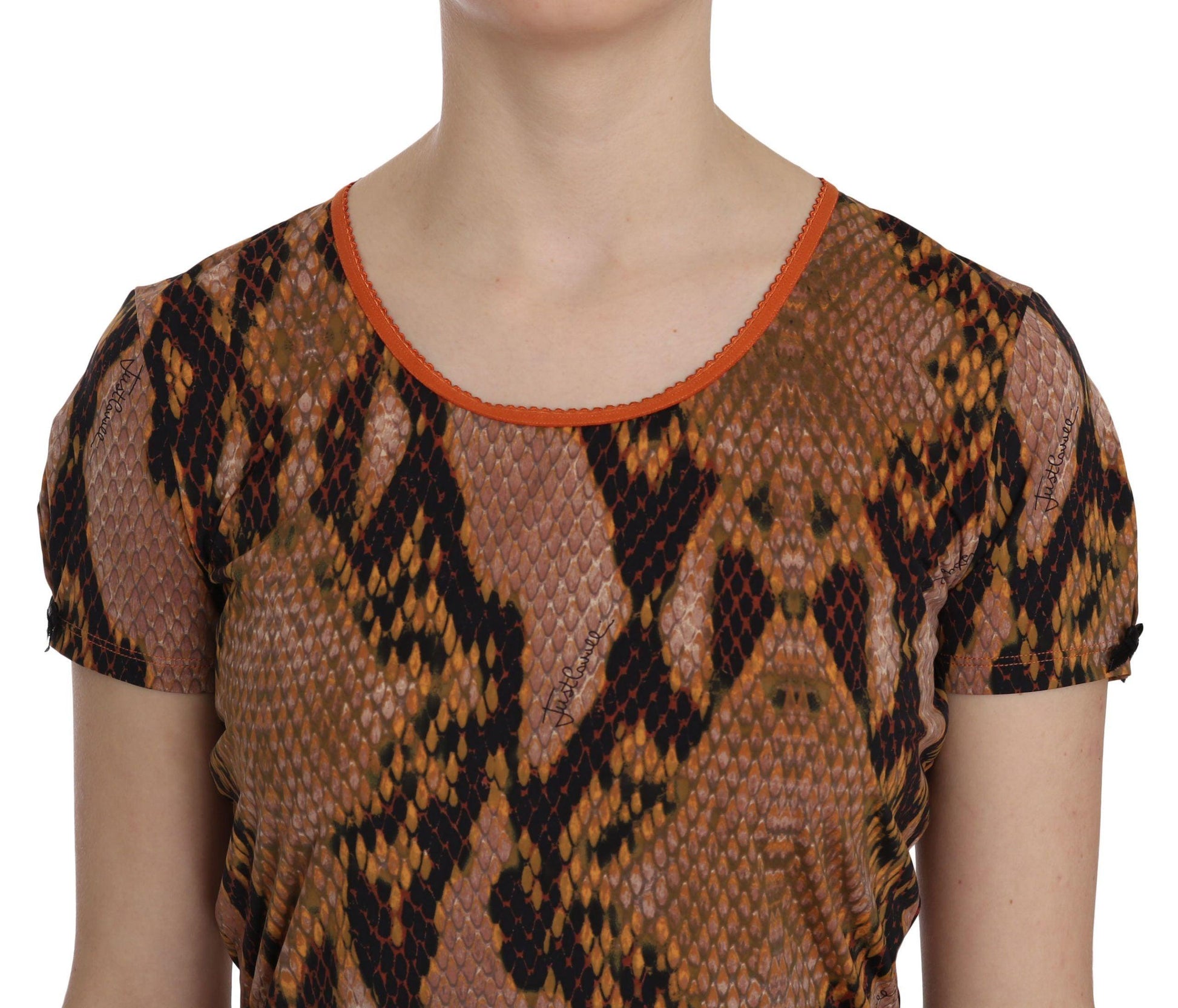 Just Cavalli Alluring Brown Snake Skin Pattern Blouse - Arichezz.store