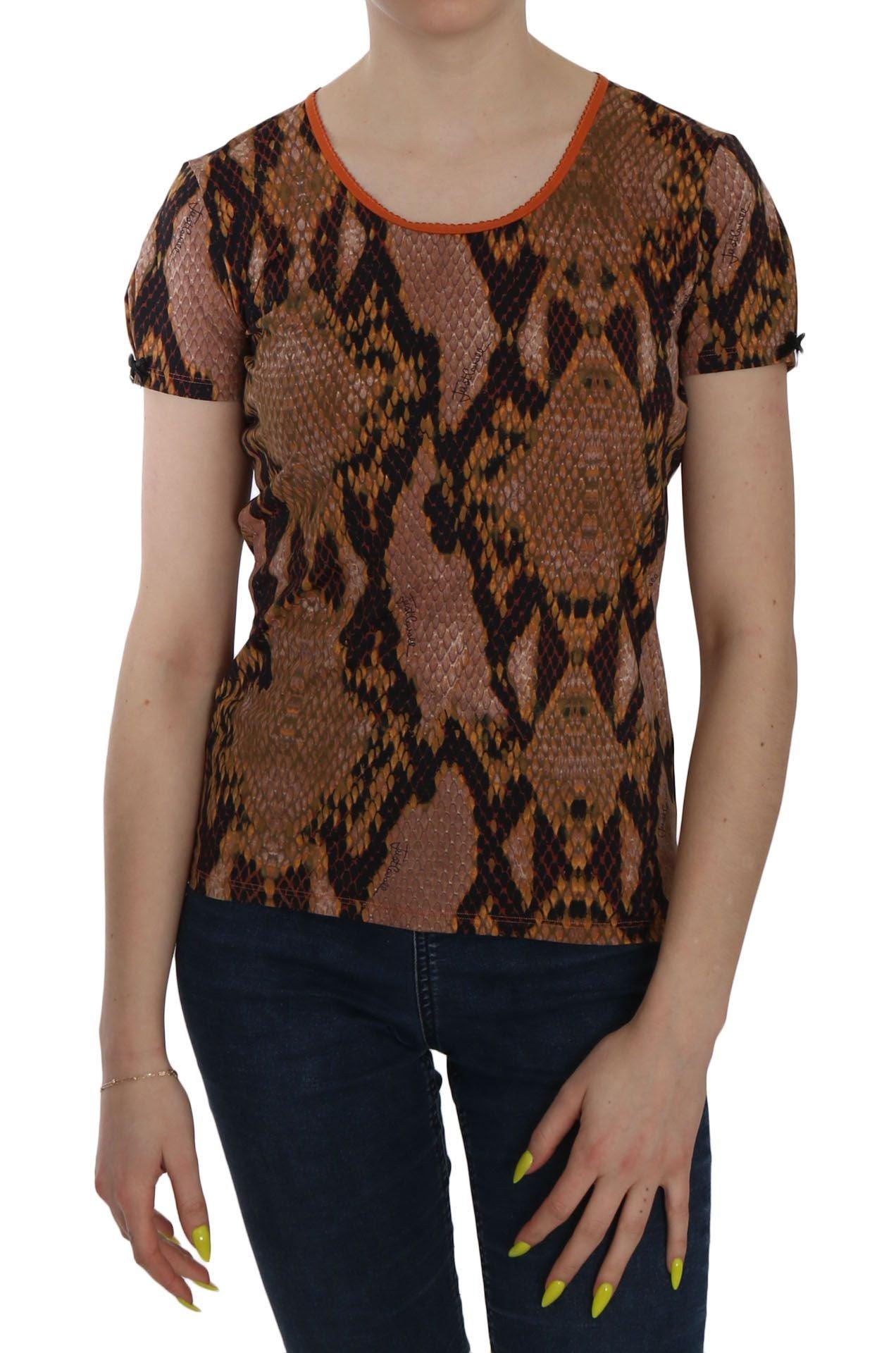 Just Cavalli Alluring Brown Snake Skin Pattern Blouse - Arichezz.store