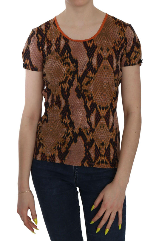 Just Cavalli Alluring Brown Snake Skin Pattern Blouse - Arichezz.store