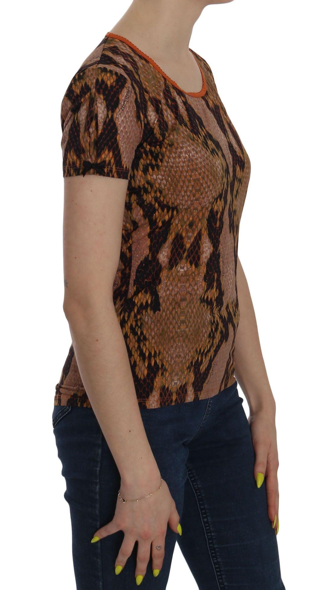 Just Cavalli Alluring Brown Snake Skin Pattern Blouse - Arichezz.store