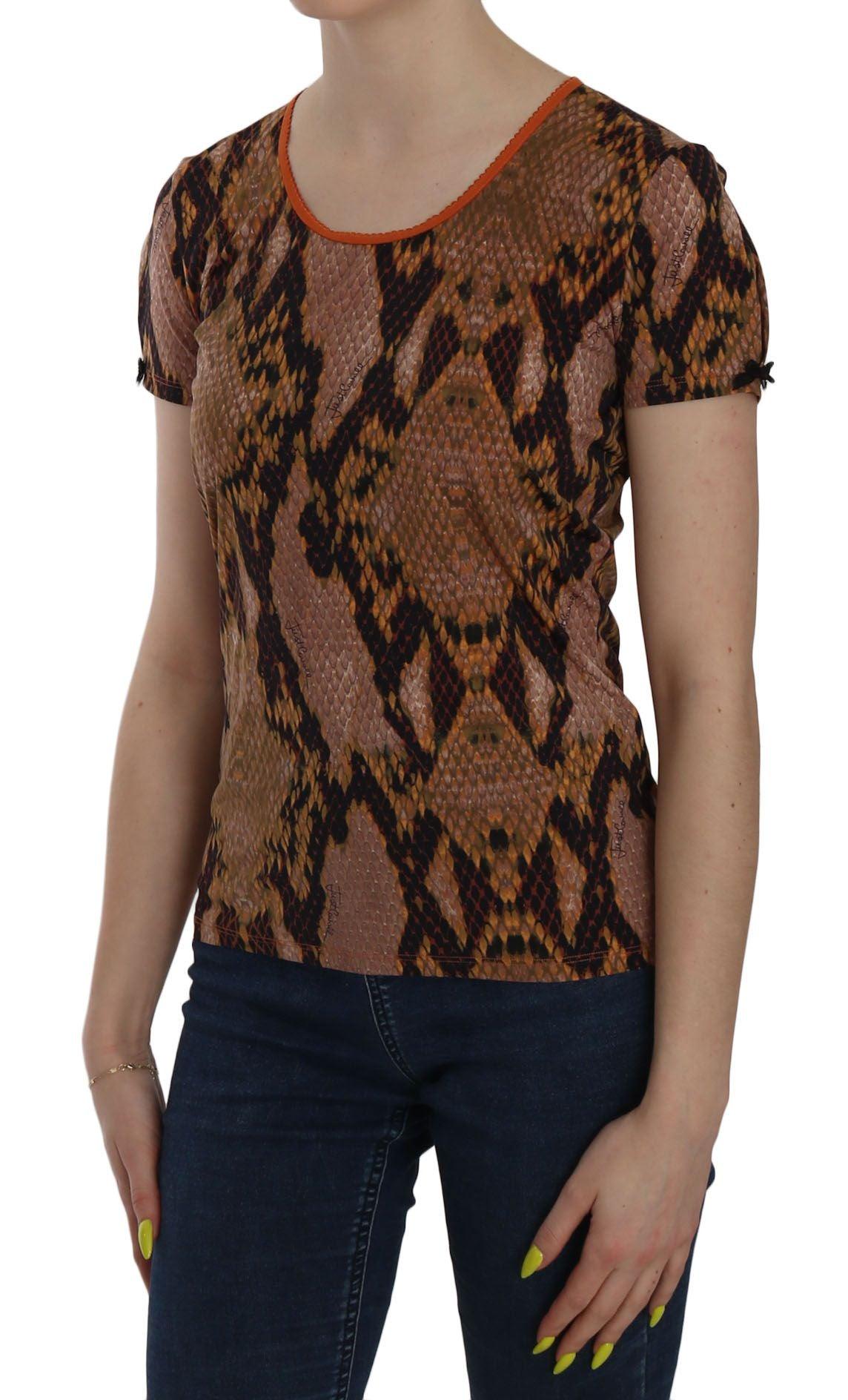 Just Cavalli Alluring Brown Snake Skin Pattern Blouse - Arichezz.store