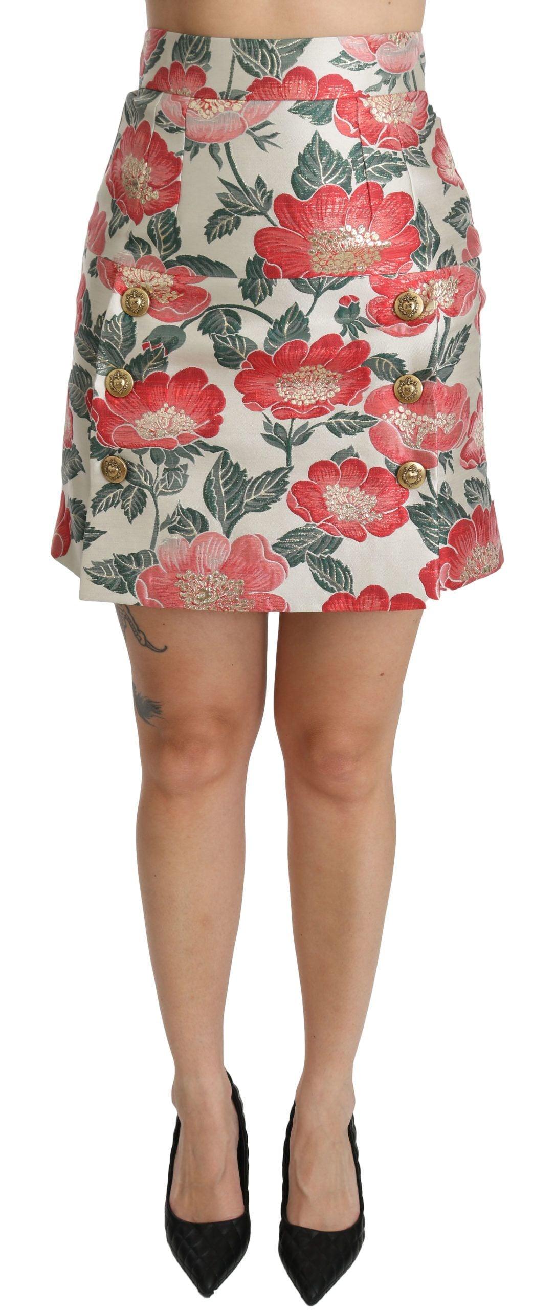 Dolce & Gabbana Elegant White Floral High Waist Skirt - Arichezz.store