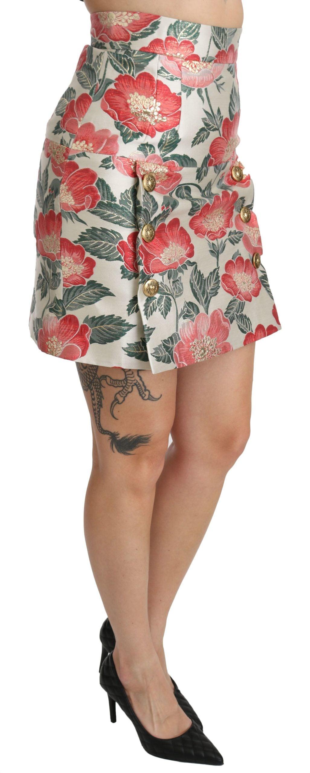 Dolce & Gabbana Elegant White Floral High Waist Skirt - Arichezz.store