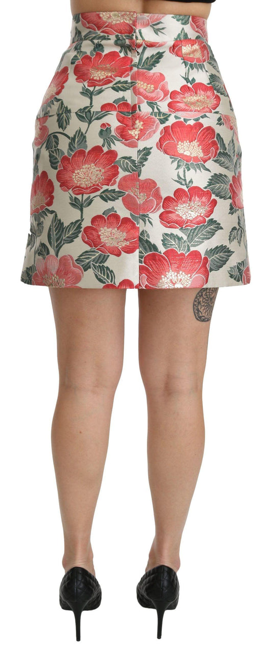 Dolce & Gabbana Elegant White Floral High Waist Skirt - Arichezz.store