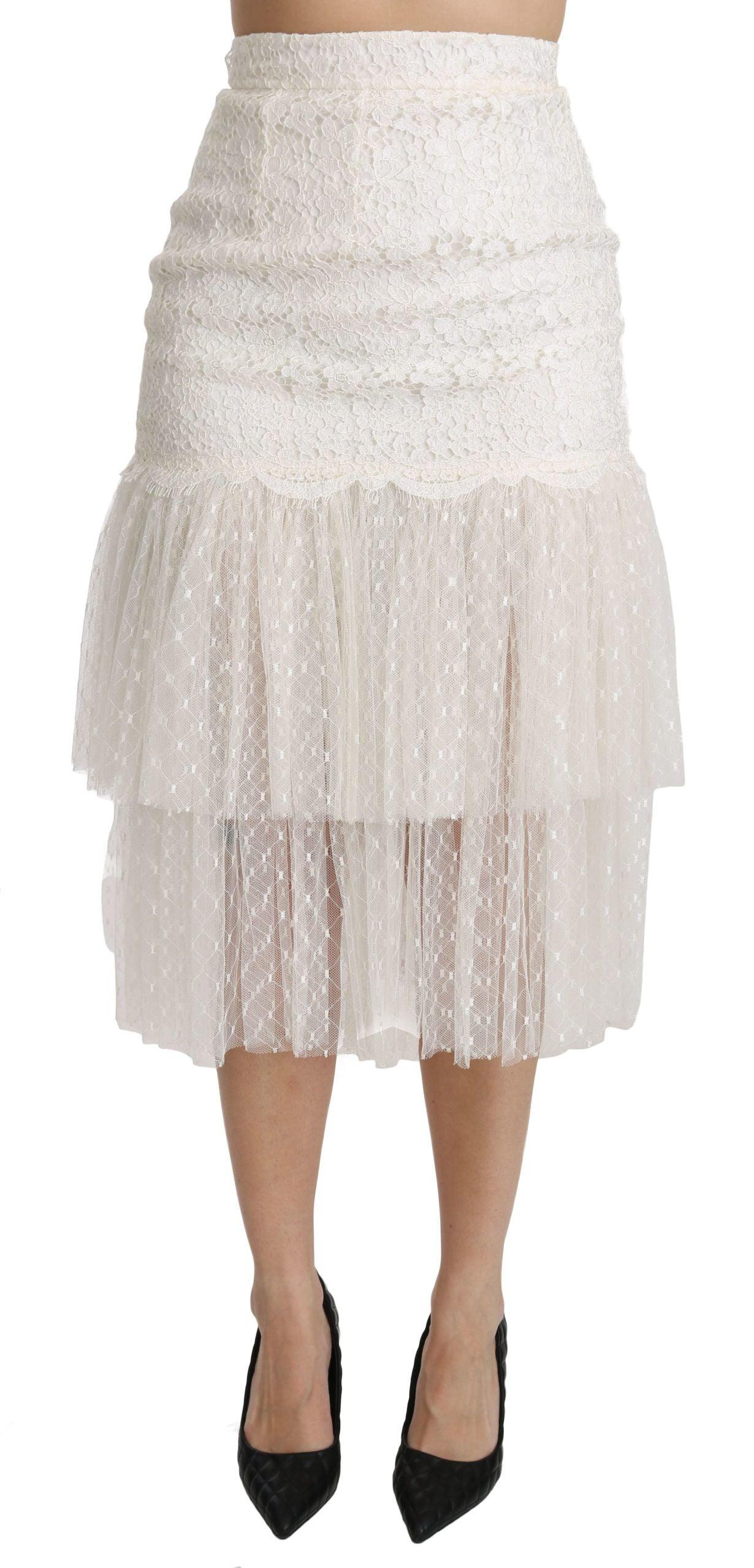 Dolce & Gabbana Elegant White Lace High-Waist Skirt - Arichezz.store