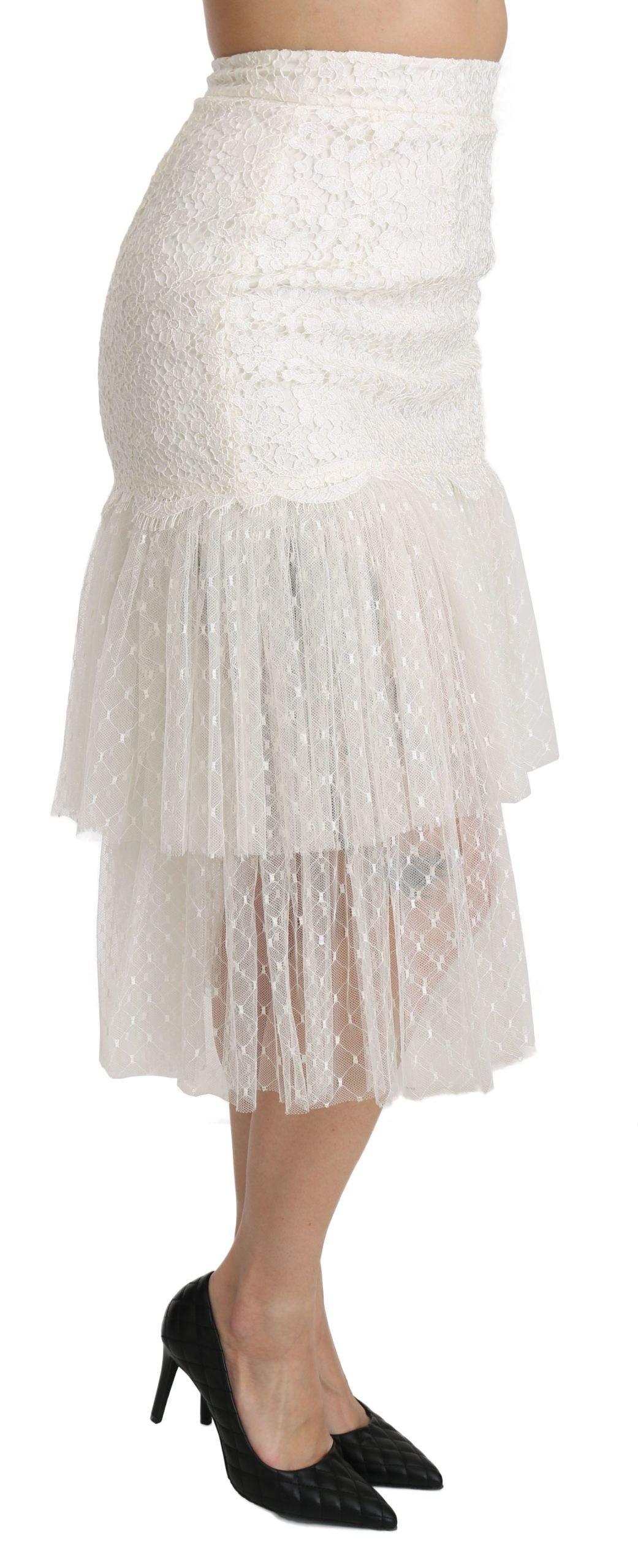 Dolce & Gabbana Elegant White Lace High-Waist Skirt - Arichezz.store