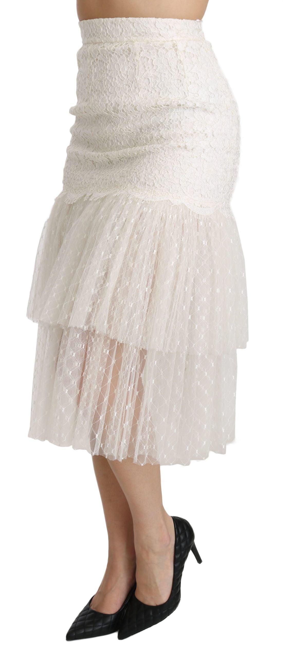 Dolce & Gabbana Elegant White Lace High-Waist Skirt - Arichezz.store