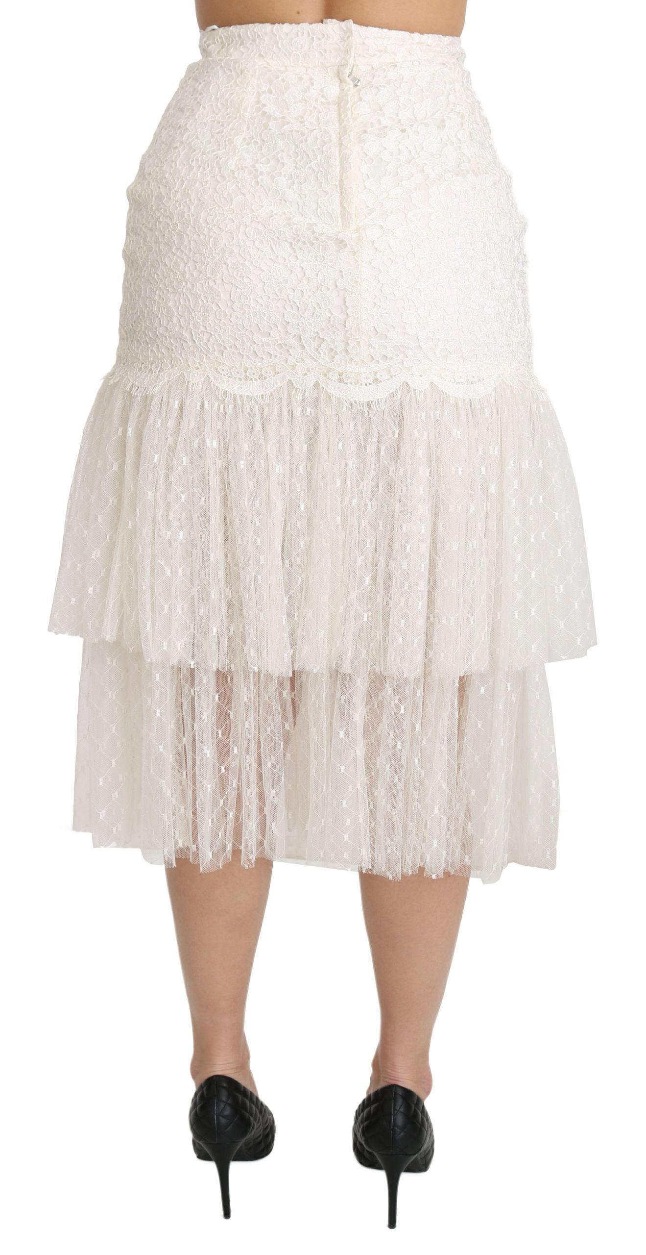 Dolce & Gabbana Elegant White Lace High-Waist Skirt - Arichezz.store