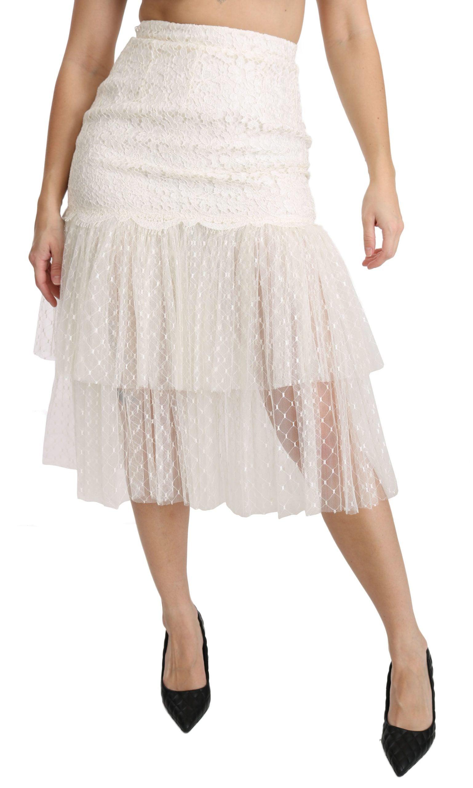 Dolce & Gabbana Elegant White Lace High-Waist Skirt - Arichezz.store