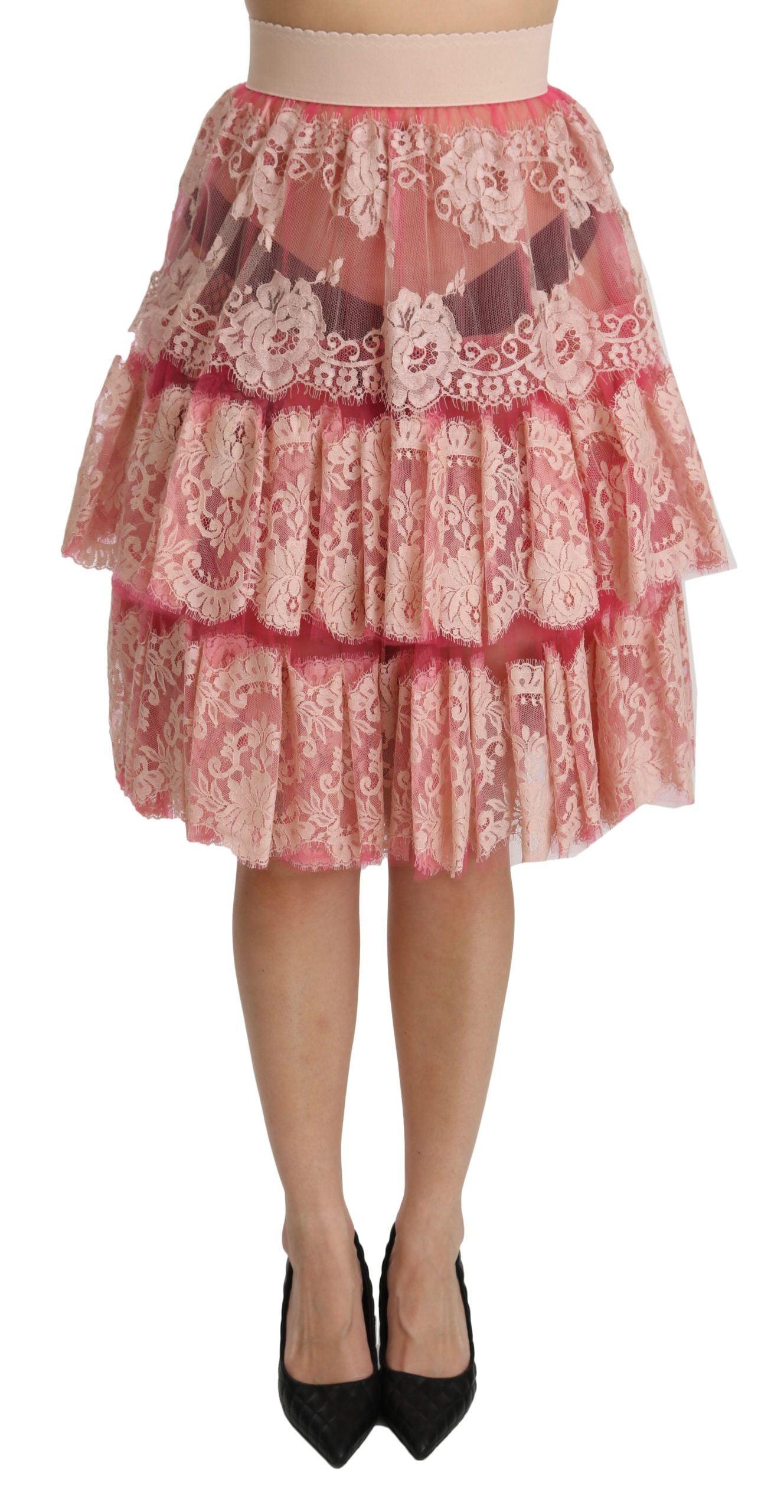 Dolce & Gabbana Elegant Pink Lace High-Waist Skirt - Arichezz.store