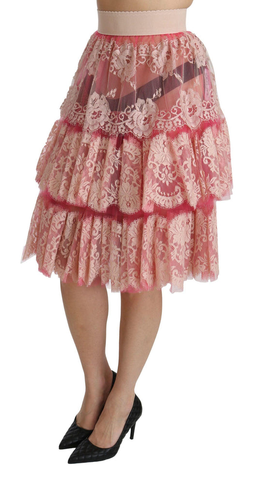 Dolce & Gabbana Elegant Pink Lace High-Waist Skirt - Arichezz.store