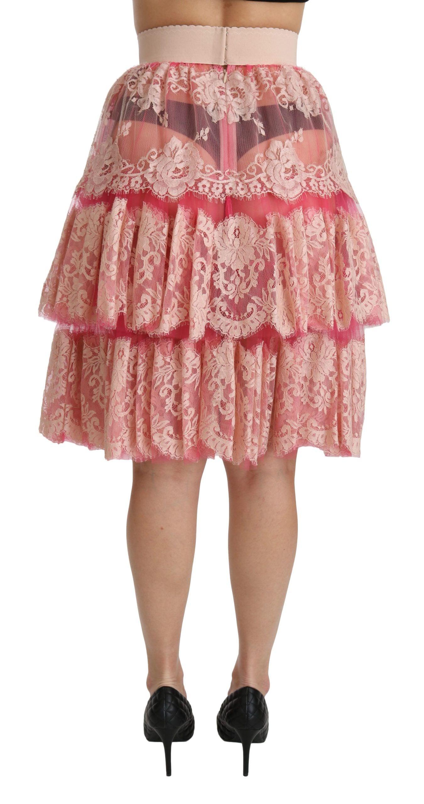 Dolce & Gabbana Elegant Pink Lace High-Waist Skirt - Arichezz.store