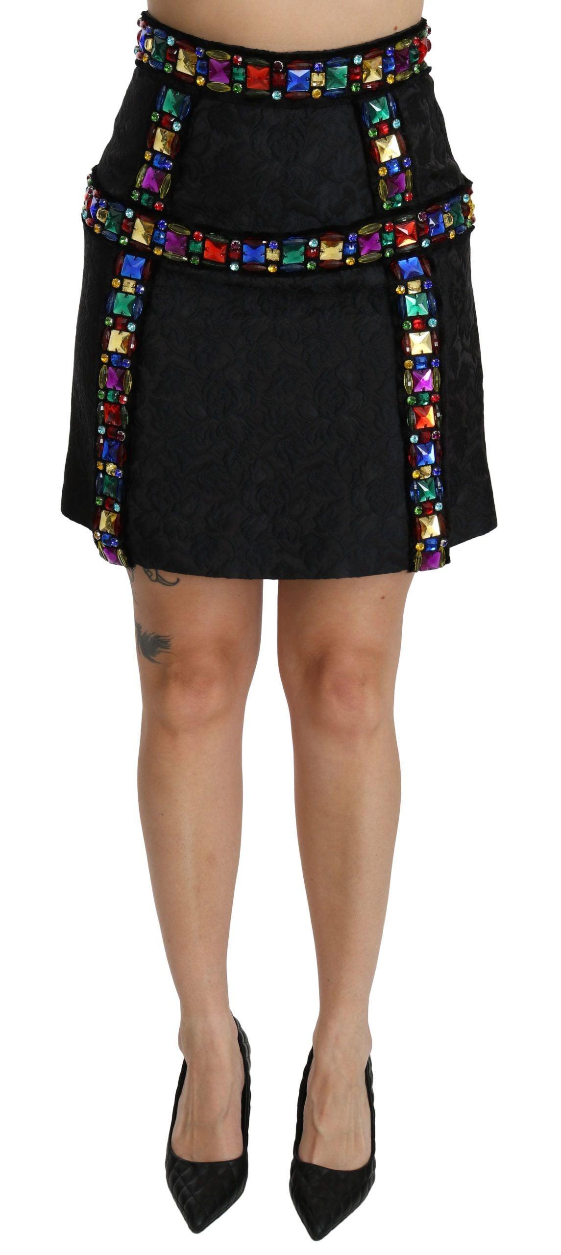 Dolce & Gabbana Elegant High-Waist Embellished Black Skirt - Arichezz.store