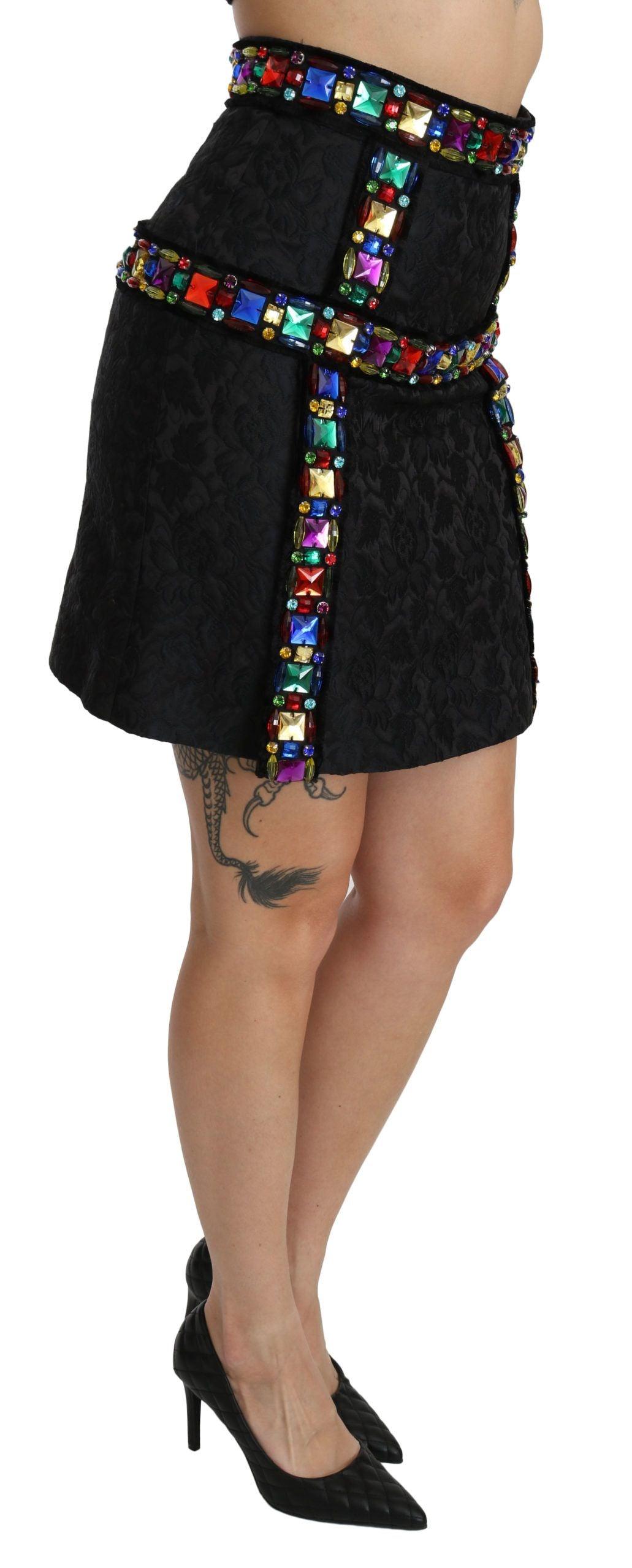 Dolce & Gabbana Elegant High-Waist Embellished Black Skirt - Arichezz.store