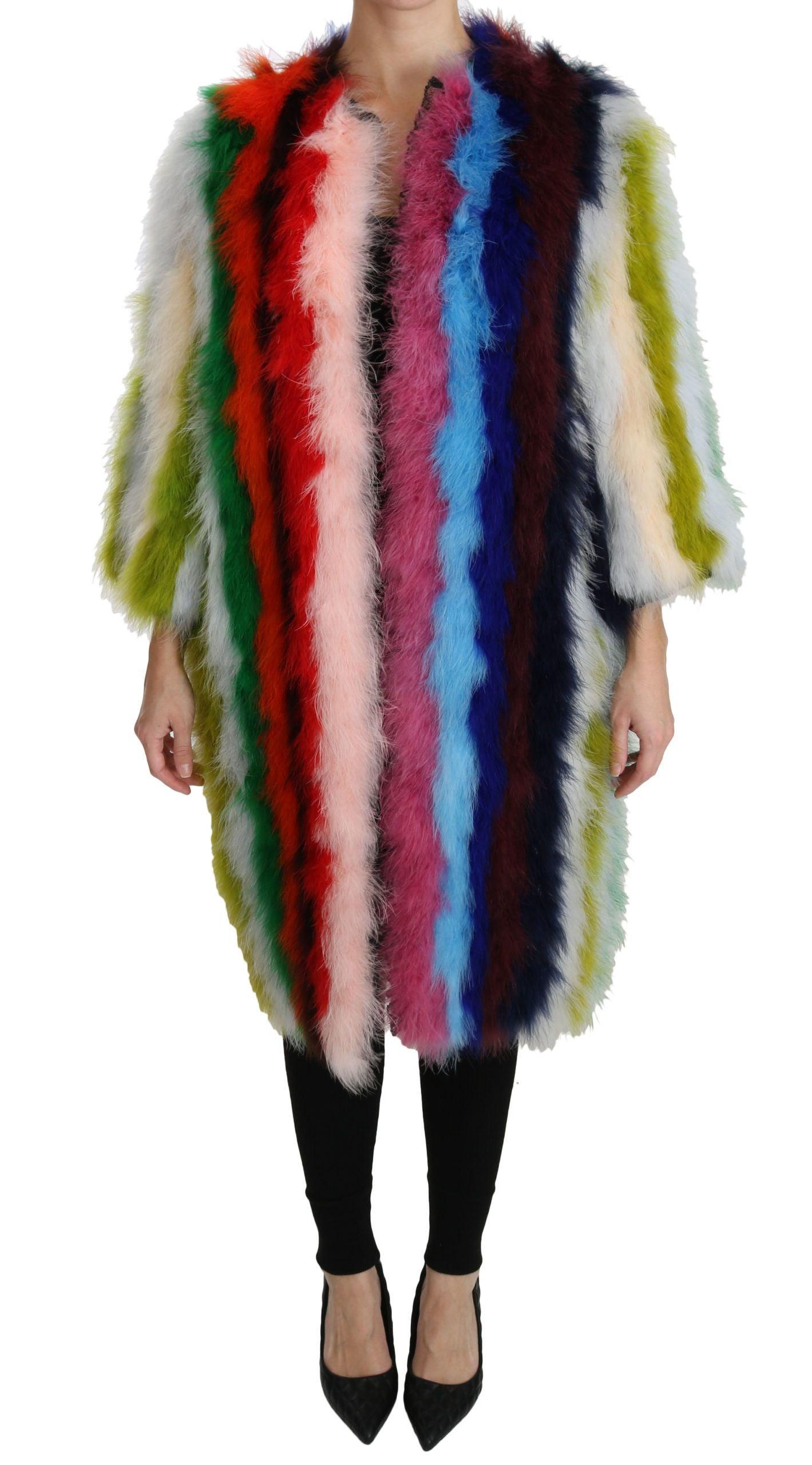 Dolce & Gabbana Multicolor Feather Long Coat Jacket - Arichezz.store