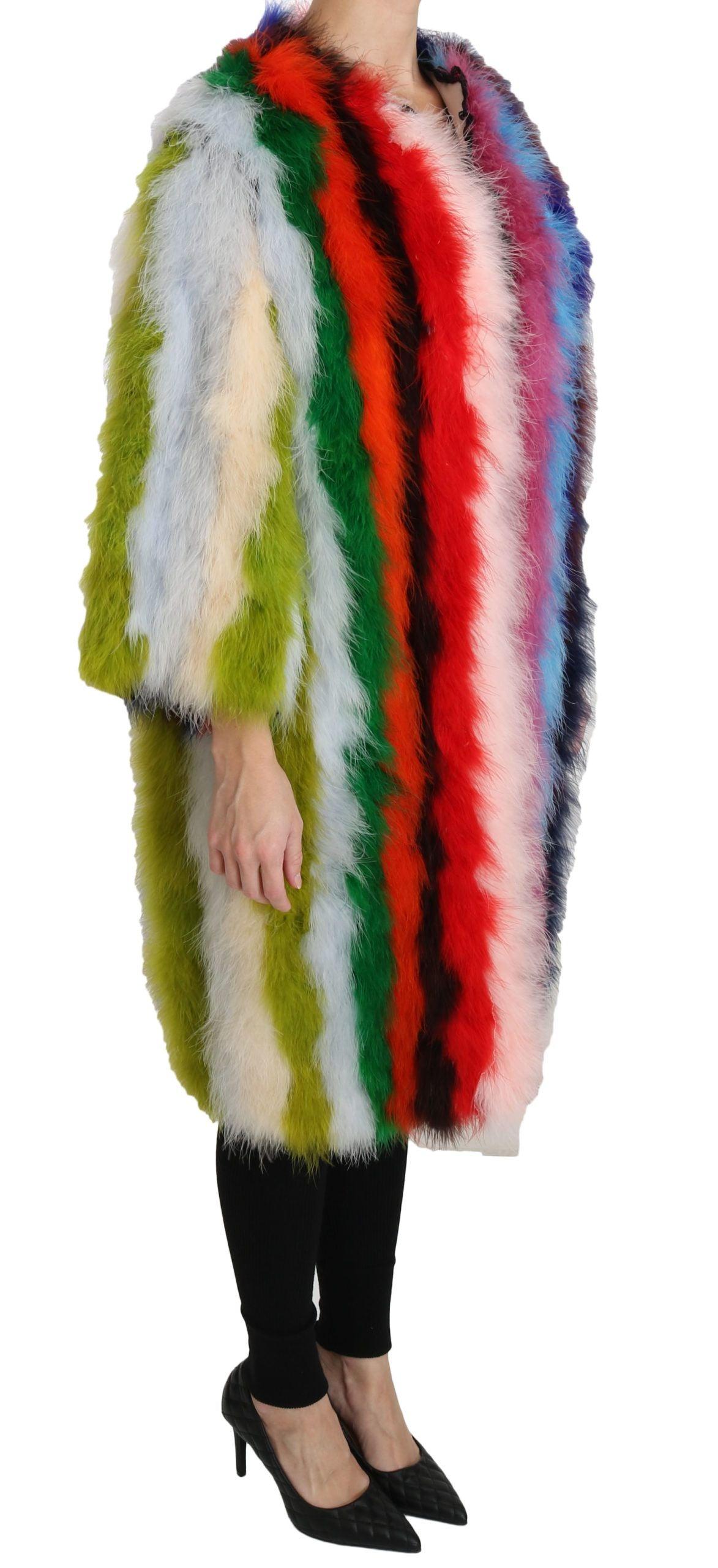 Dolce & Gabbana Multicolor Feather Long Coat Jacket - Arichezz.store