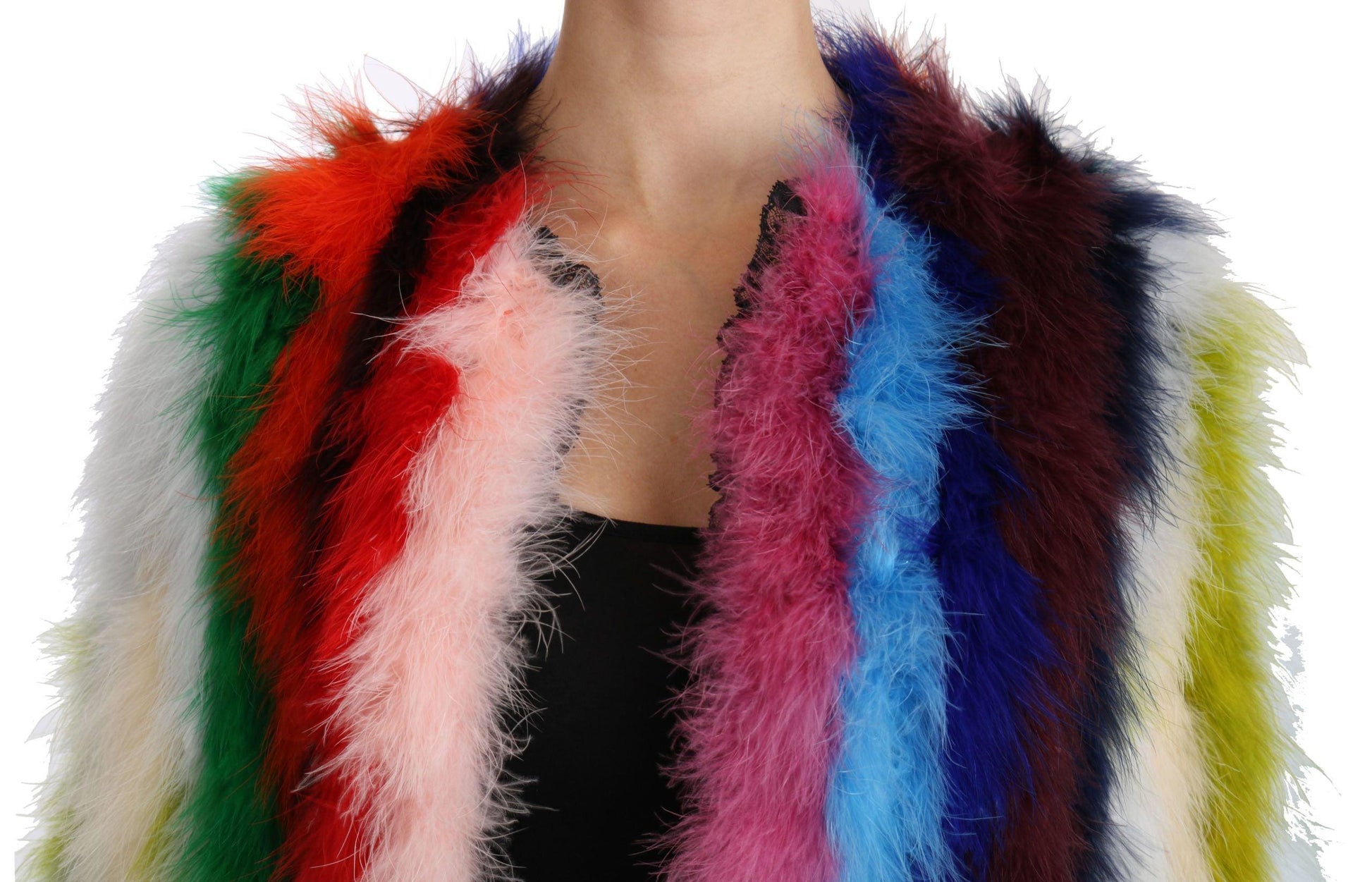 Dolce & Gabbana Multicolor Feather Long Coat Jacket - Arichezz.store