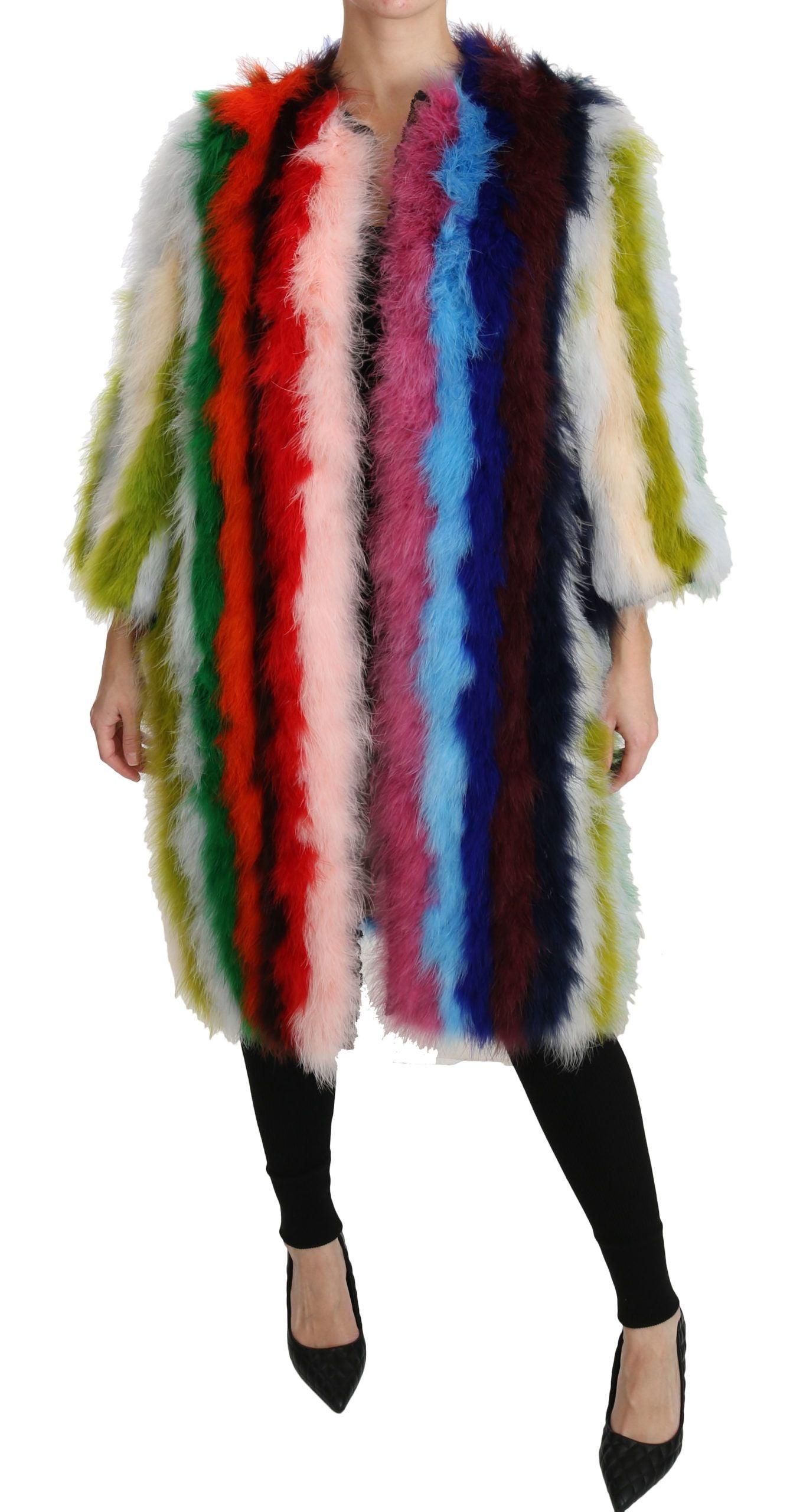 Dolce & Gabbana Multicolor Feather Long Coat Jacket - Arichezz.store