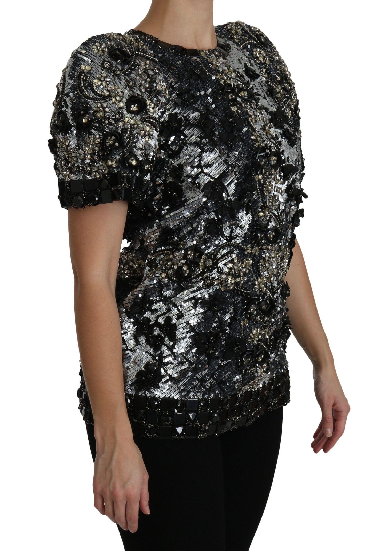 Dolce & Gabbana Sequined Crystal Embellished Crew Neck Top - Arichezz.store