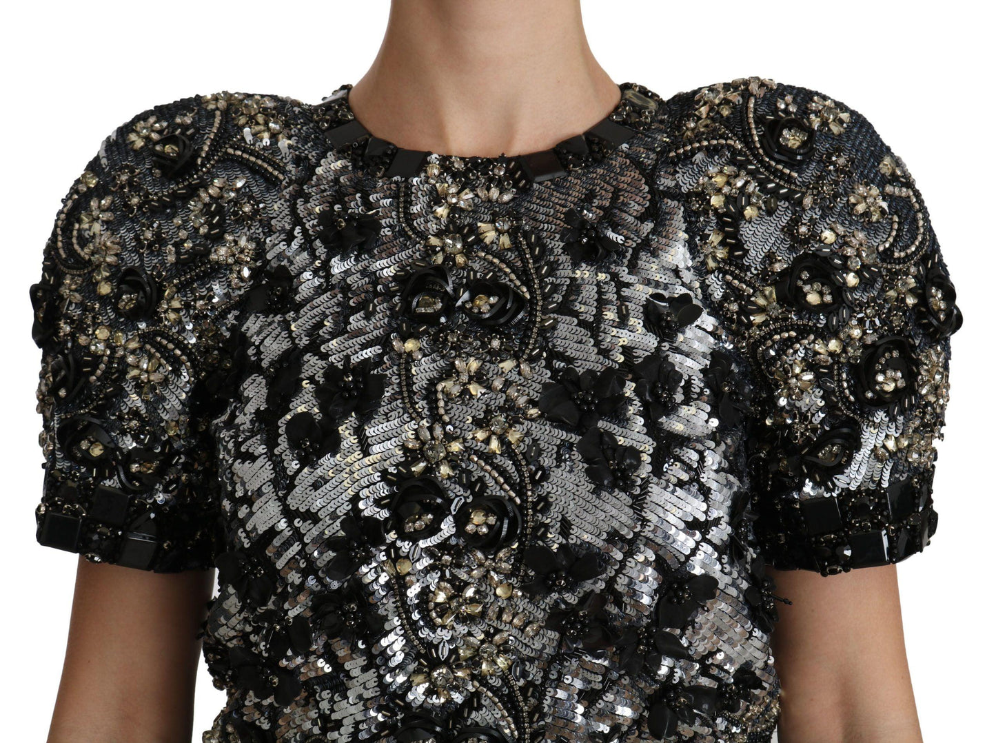 Dolce & Gabbana Sequined Crystal Embellished Crew Neck Top - Arichezz.store