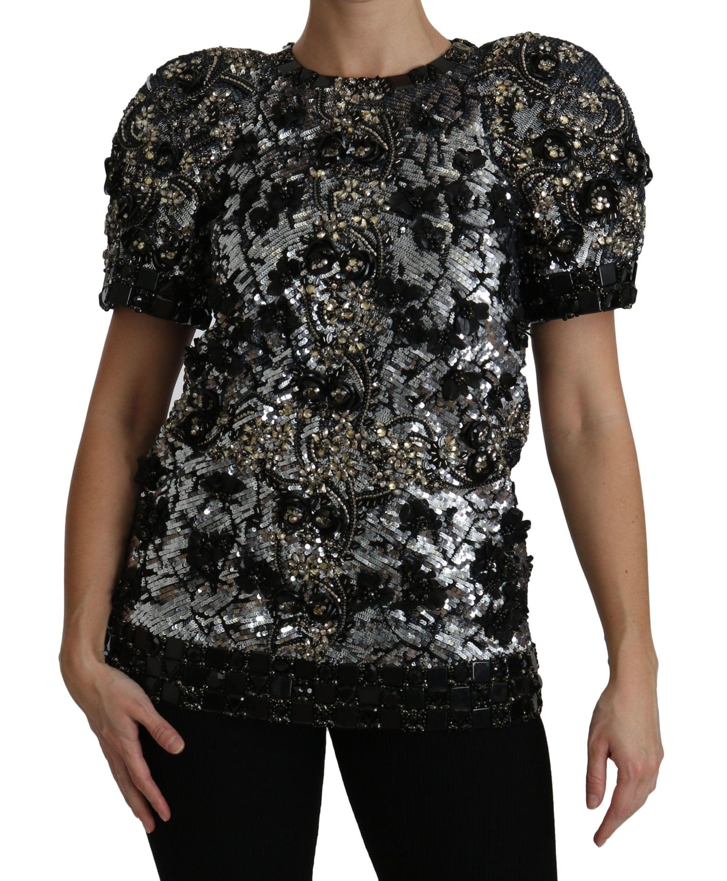 Dolce & Gabbana Sequined Crystal Embellished Crew Neck Top - Arichezz.store