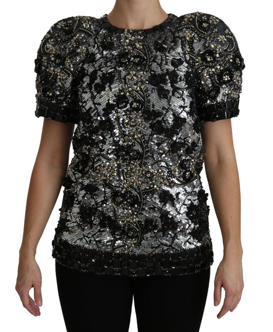 Dolce & Gabbana Sequined Crystal Embellished Crew Neck Top - Arichezz.store