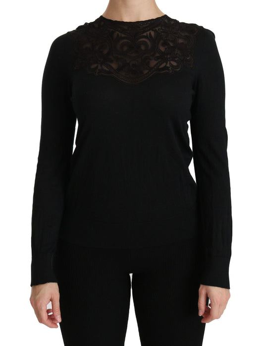 Dolce & Gabbana Elegant Silk-Blend Black Lace Blouse - Arichezz.store