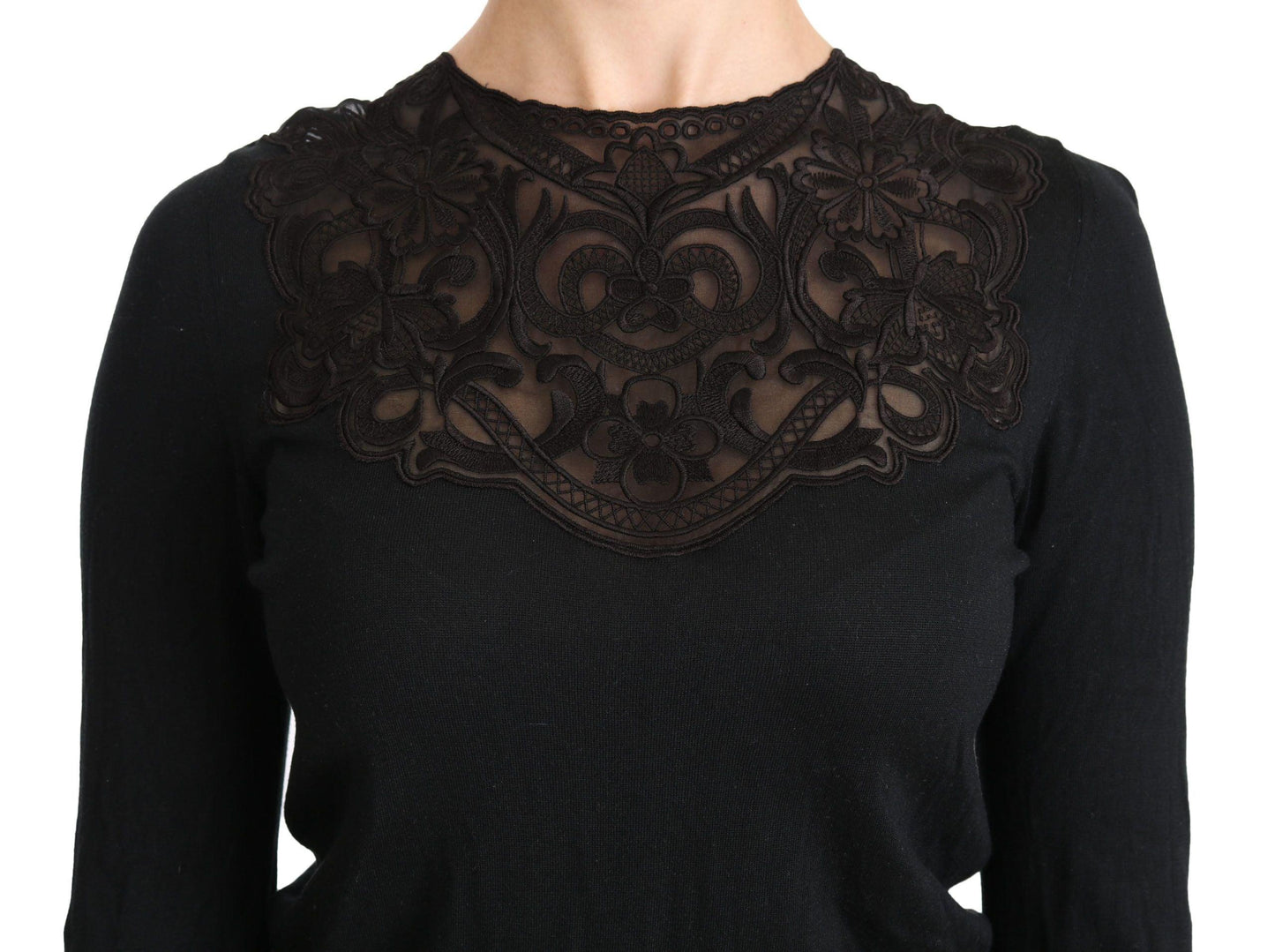 Dolce & Gabbana Elegant Silk-Blend Black Lace Blouse - Arichezz.store