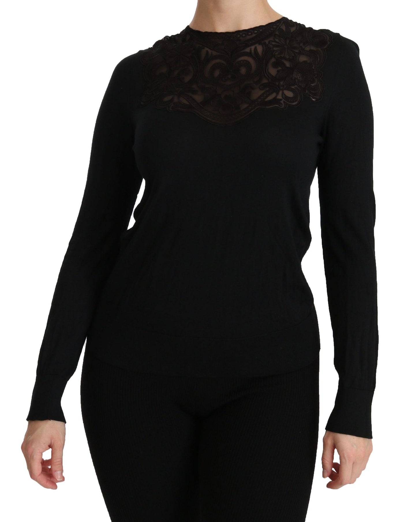 Dolce & Gabbana Elegant Silk-Blend Black Lace Blouse - Arichezz.store