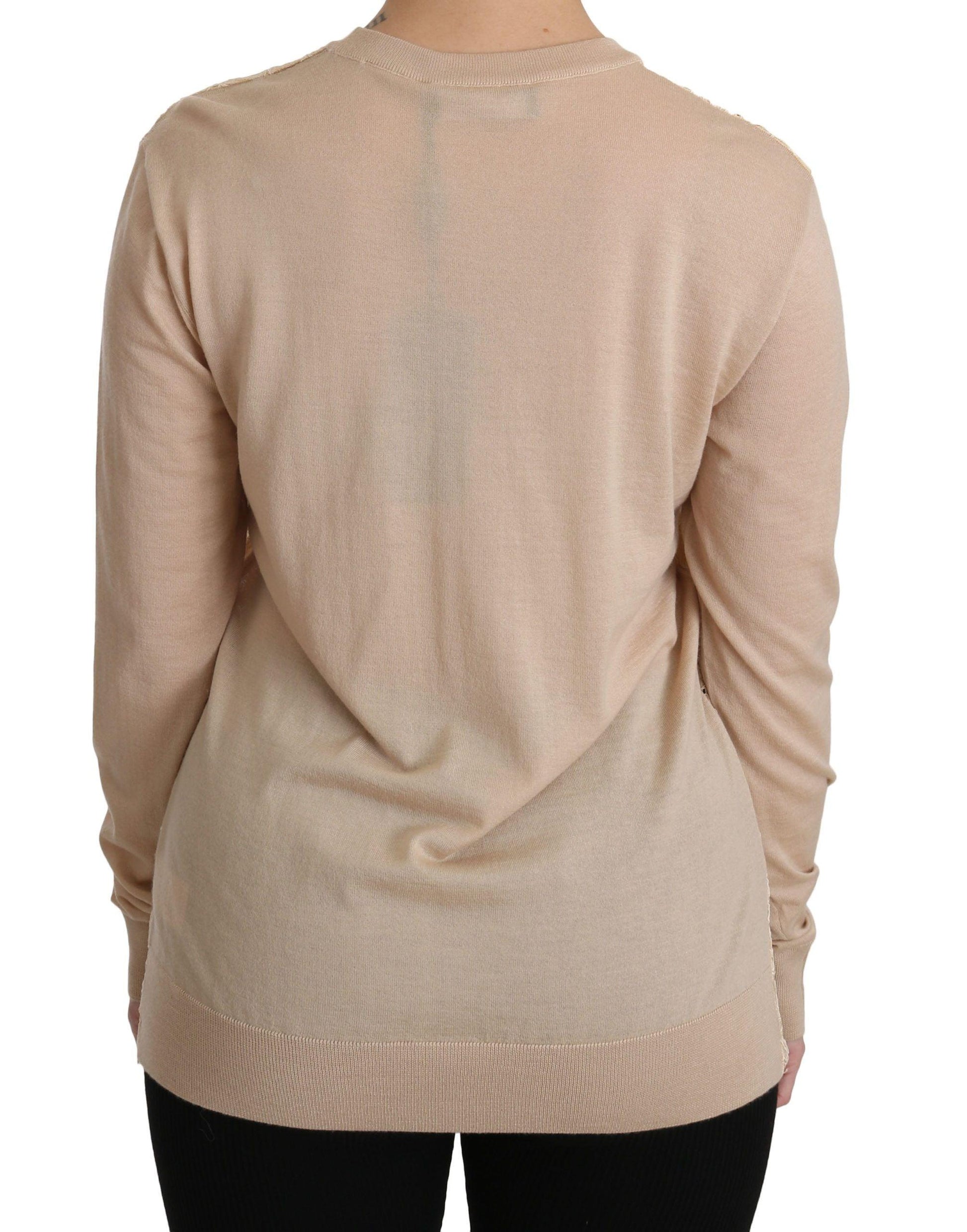 Dolce & Gabbana Elegant Beige Lace Crew Neck Cashmere Blouse - Arichezz.store