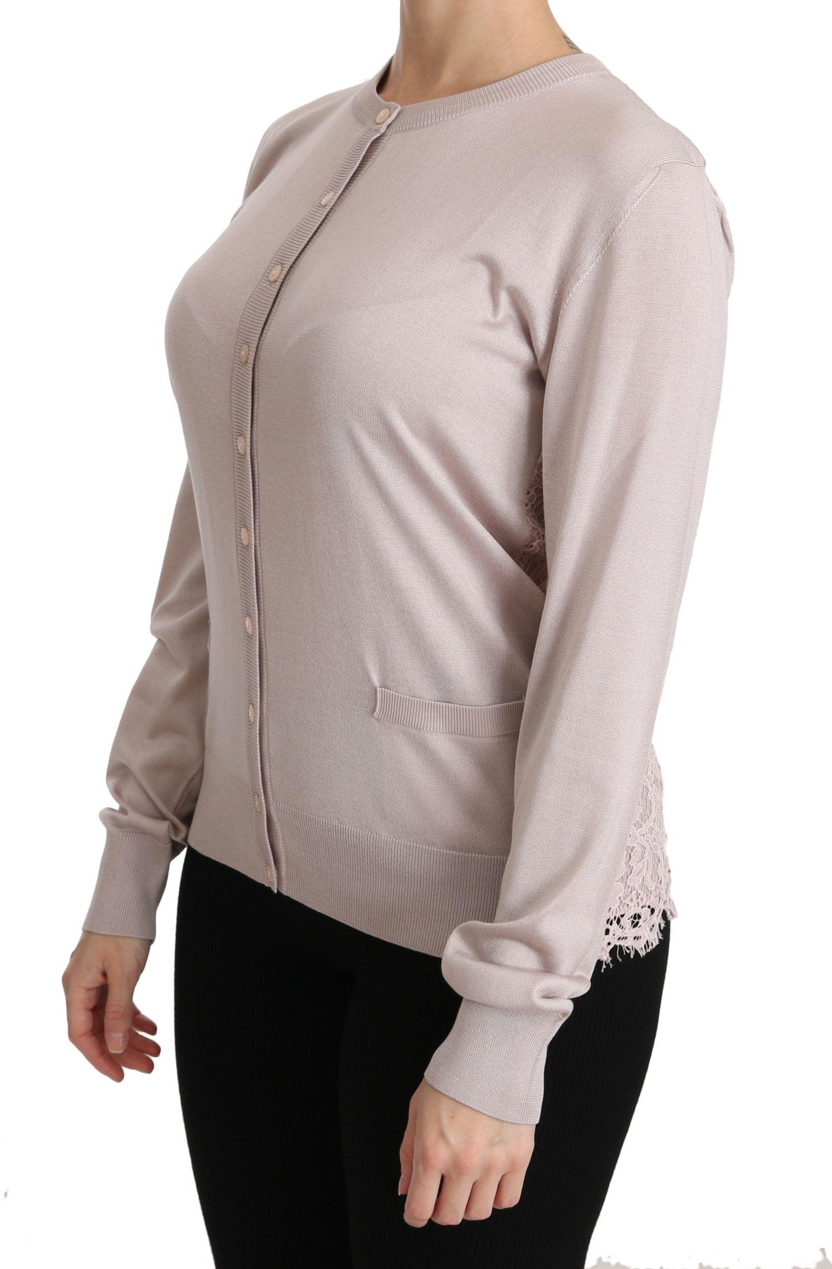 Dolce & Gabbana Silk Blend Pink Crew Neck Cardigan - Arichezz.store