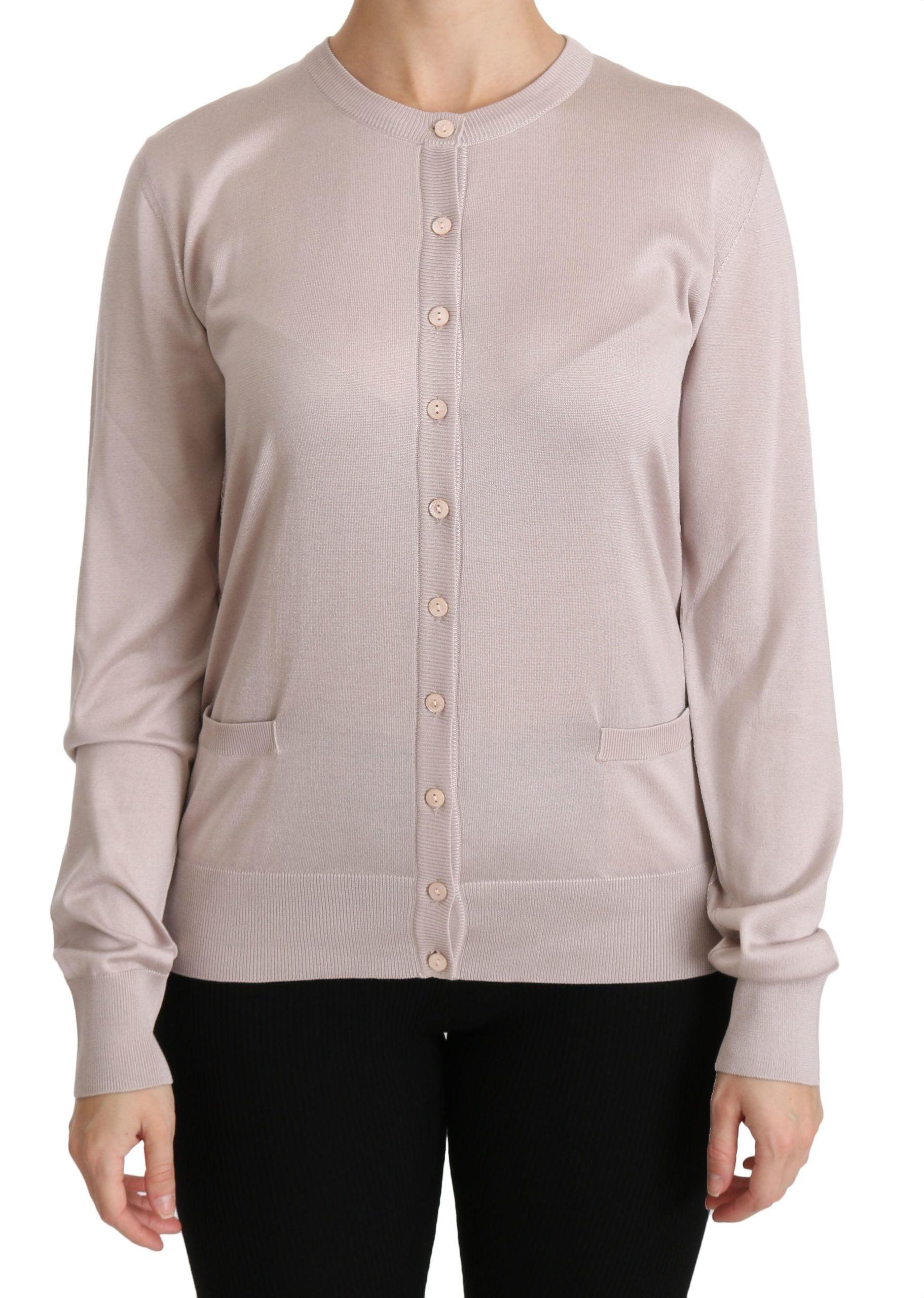 Dolce & Gabbana Silk Blend Pink Crew Neck Cardigan - Arichezz.store