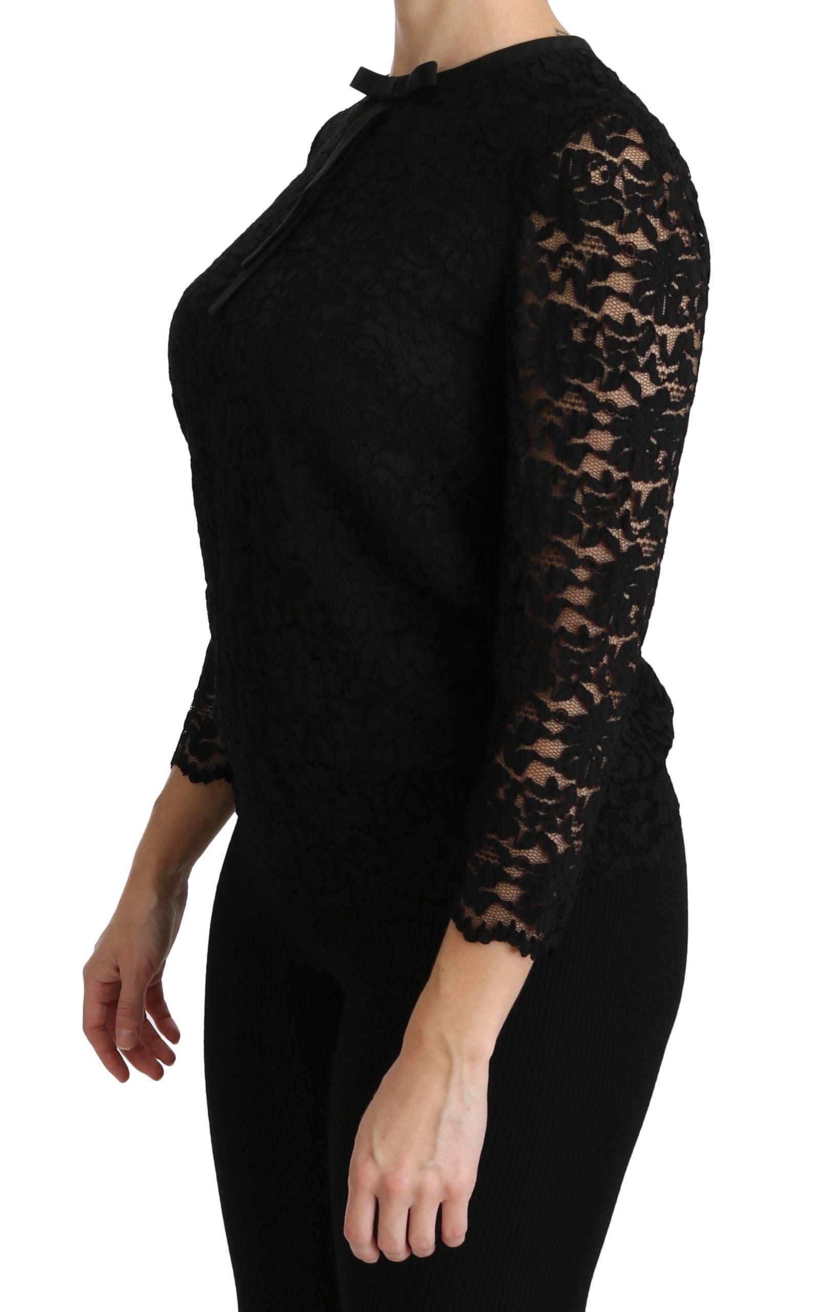 Dolce & Gabbana Elegant Black Lace Crew Neck Blouse - Arichezz.store