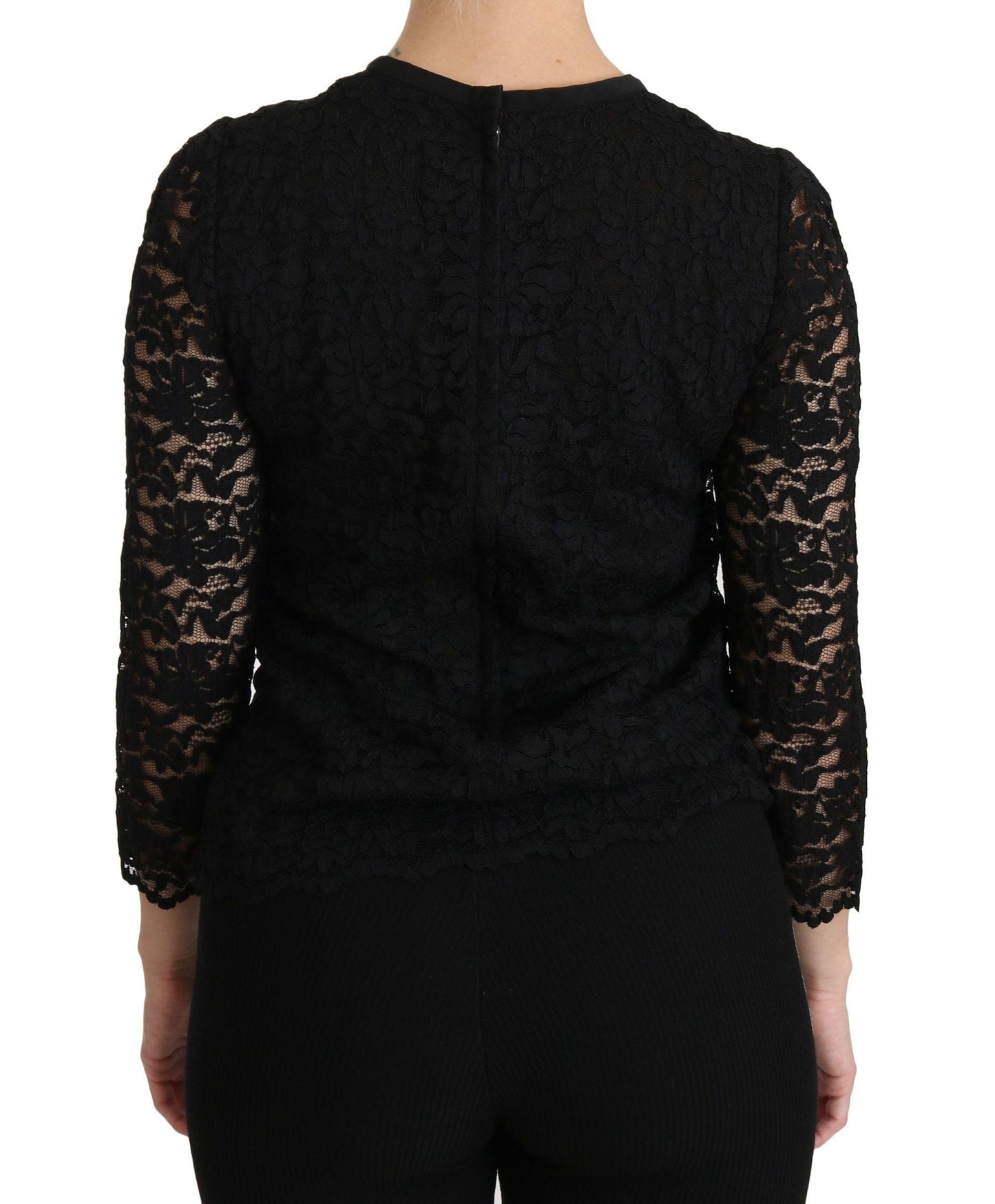 Dolce & Gabbana Elegant Black Lace Crew Neck Blouse - Arichezz.store