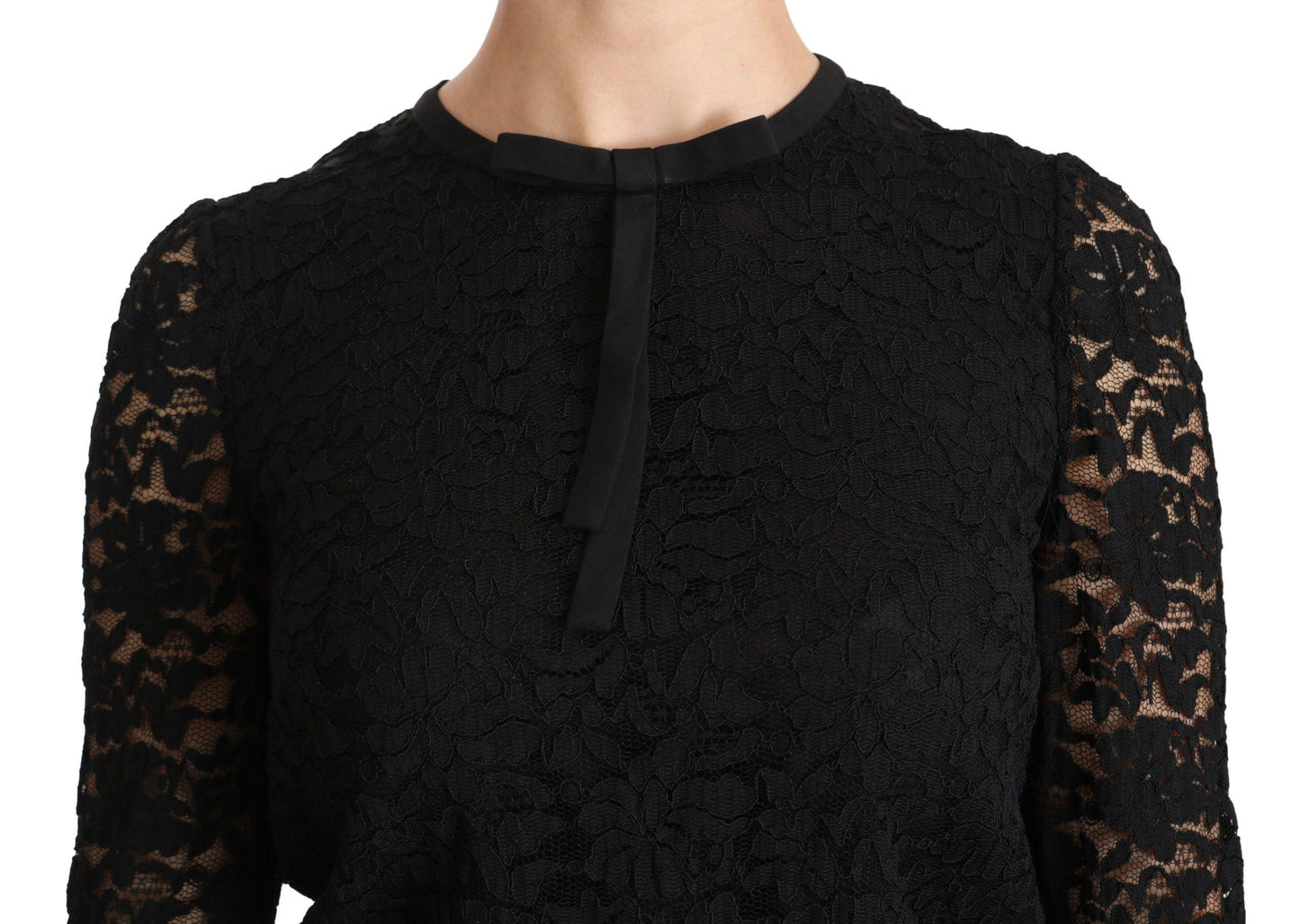 Dolce & Gabbana Elegant Black Lace Crew Neck Blouse - Arichezz.store