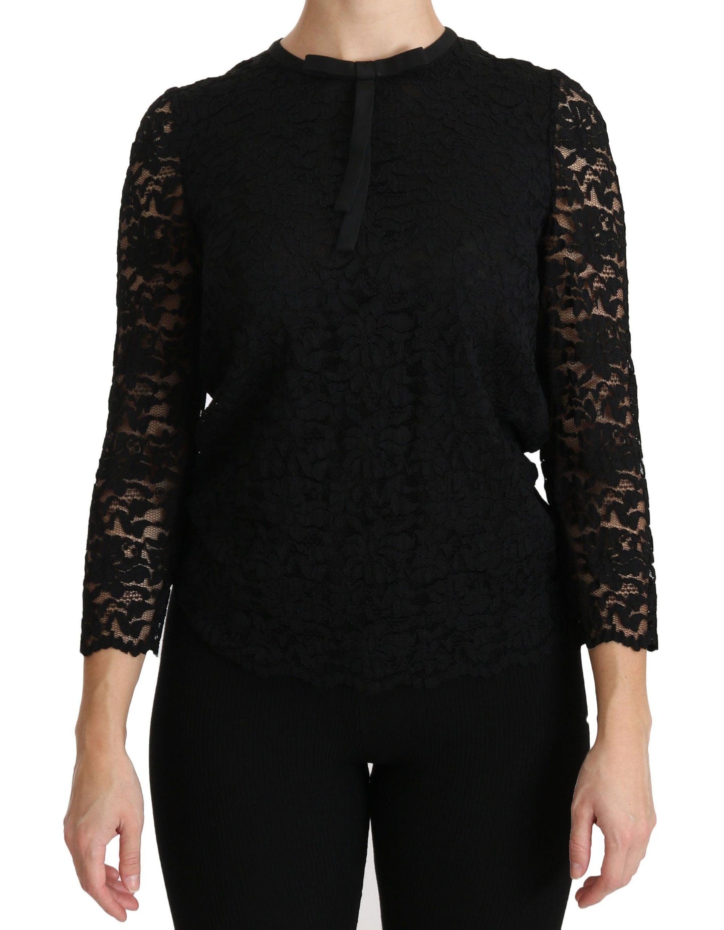 Dolce & Gabbana Elegant Black Lace Crew Neck Blouse - Arichezz.store