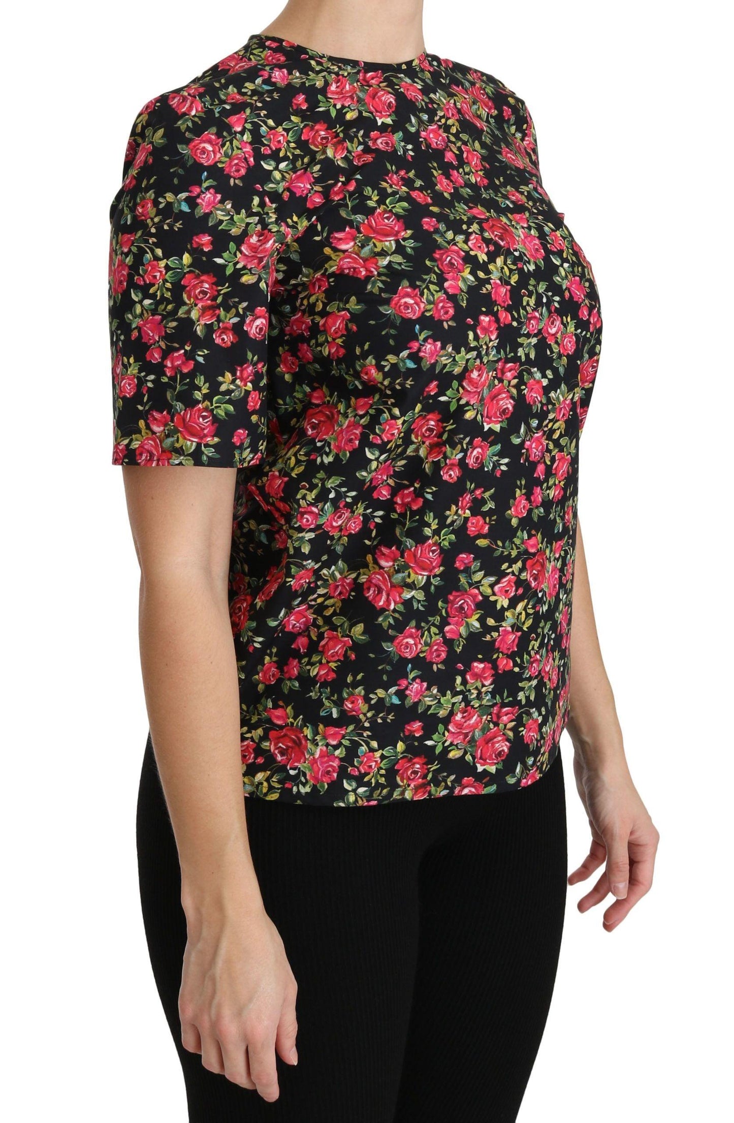 Dolce & Gabbana Elegant Black Floral Crew Neck Top - Arichezz.store