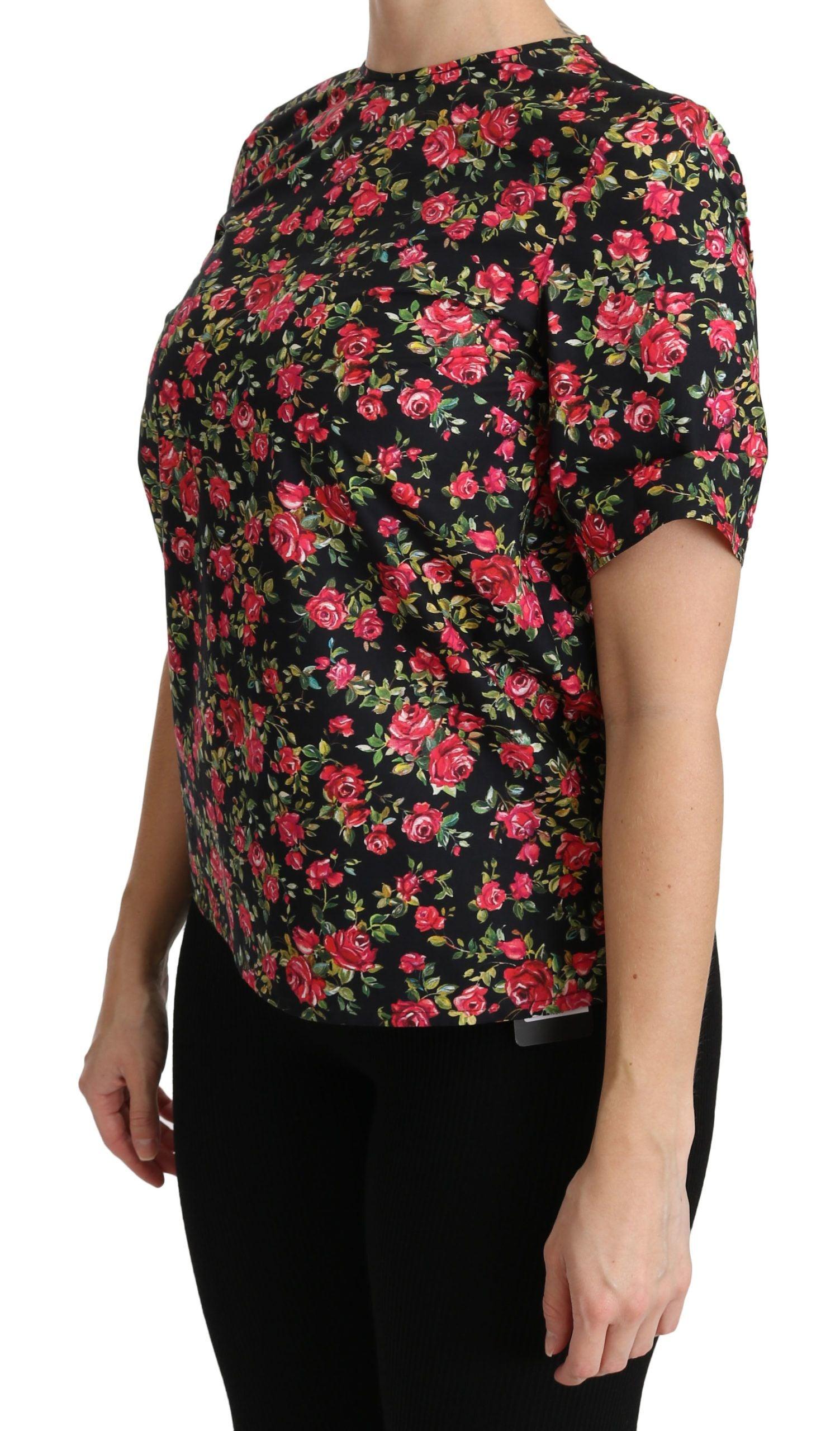 Dolce & Gabbana Elegant Black Floral Crew Neck Top - Arichezz.store